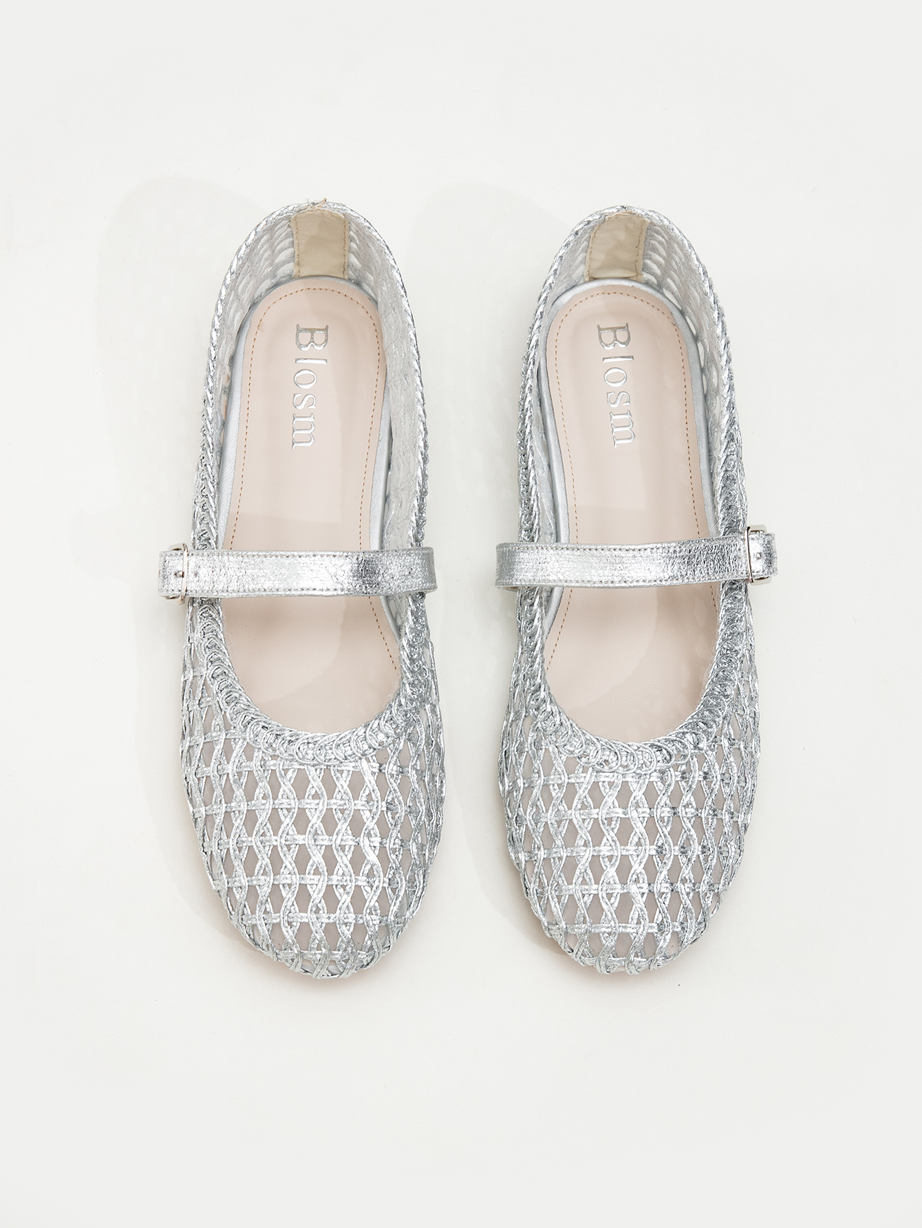 Woven Mesh Mary Jane Flat Shoes, Breathable Hollowed-Out Buckle-Strap Pumps, Summer Fairy‑Style Office Shoes