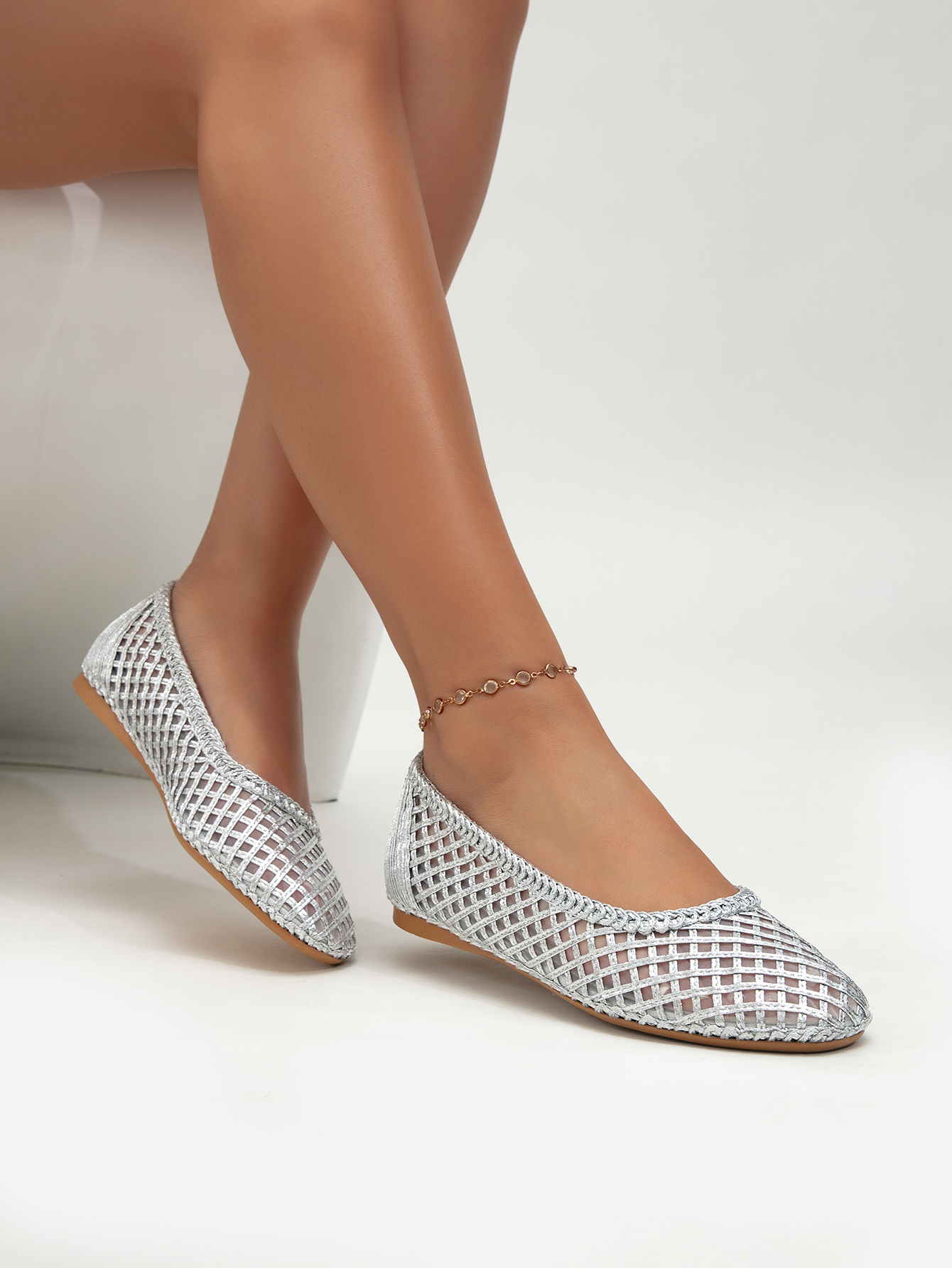 Plaid mesh ballet flat shoes breathable mesh shallow mouth single shoes summer versatile fairy style flat shoes