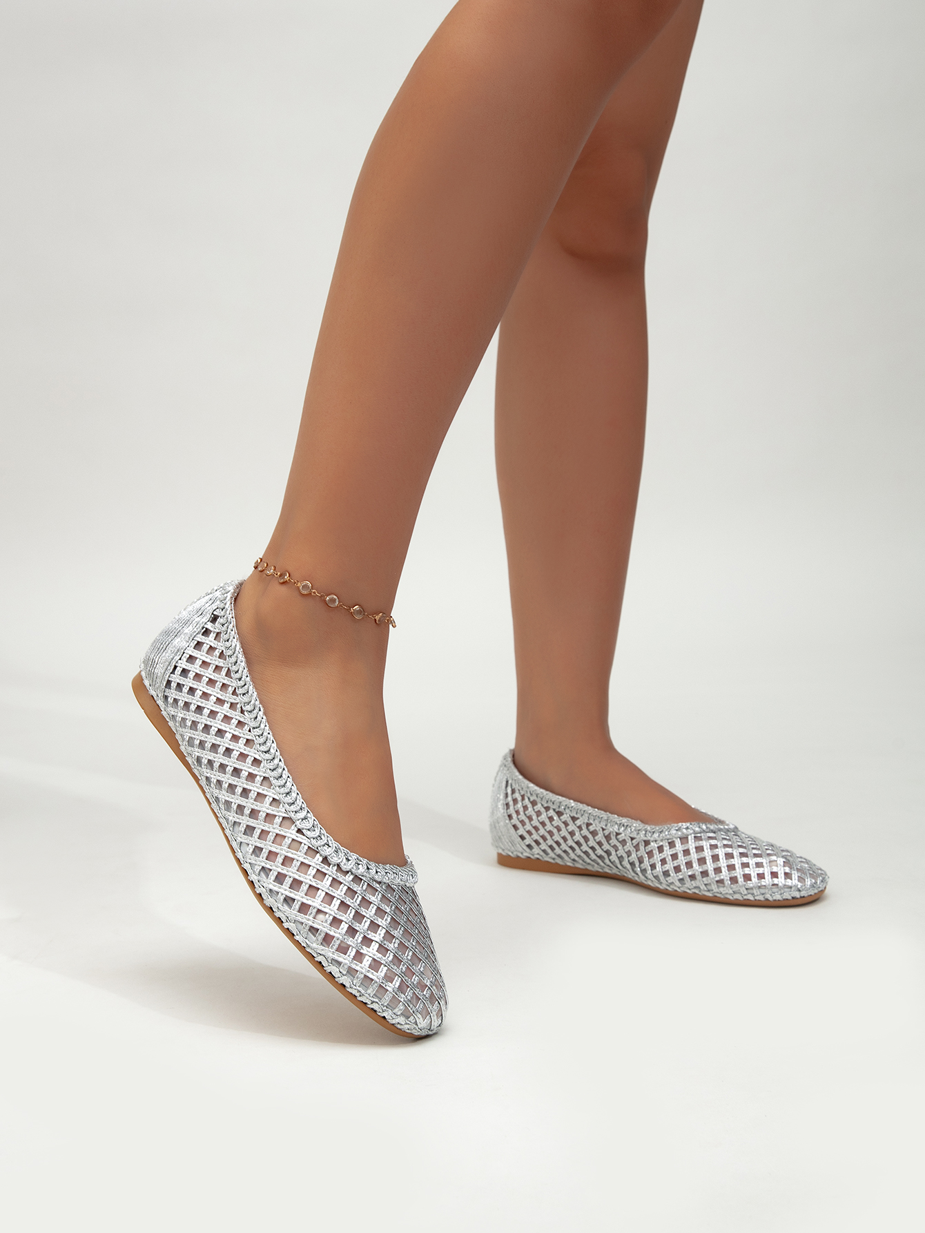 Plaid mesh ballet flat shoes breathable mesh shallow mouth single shoes summer versatile fairy style flat shoes