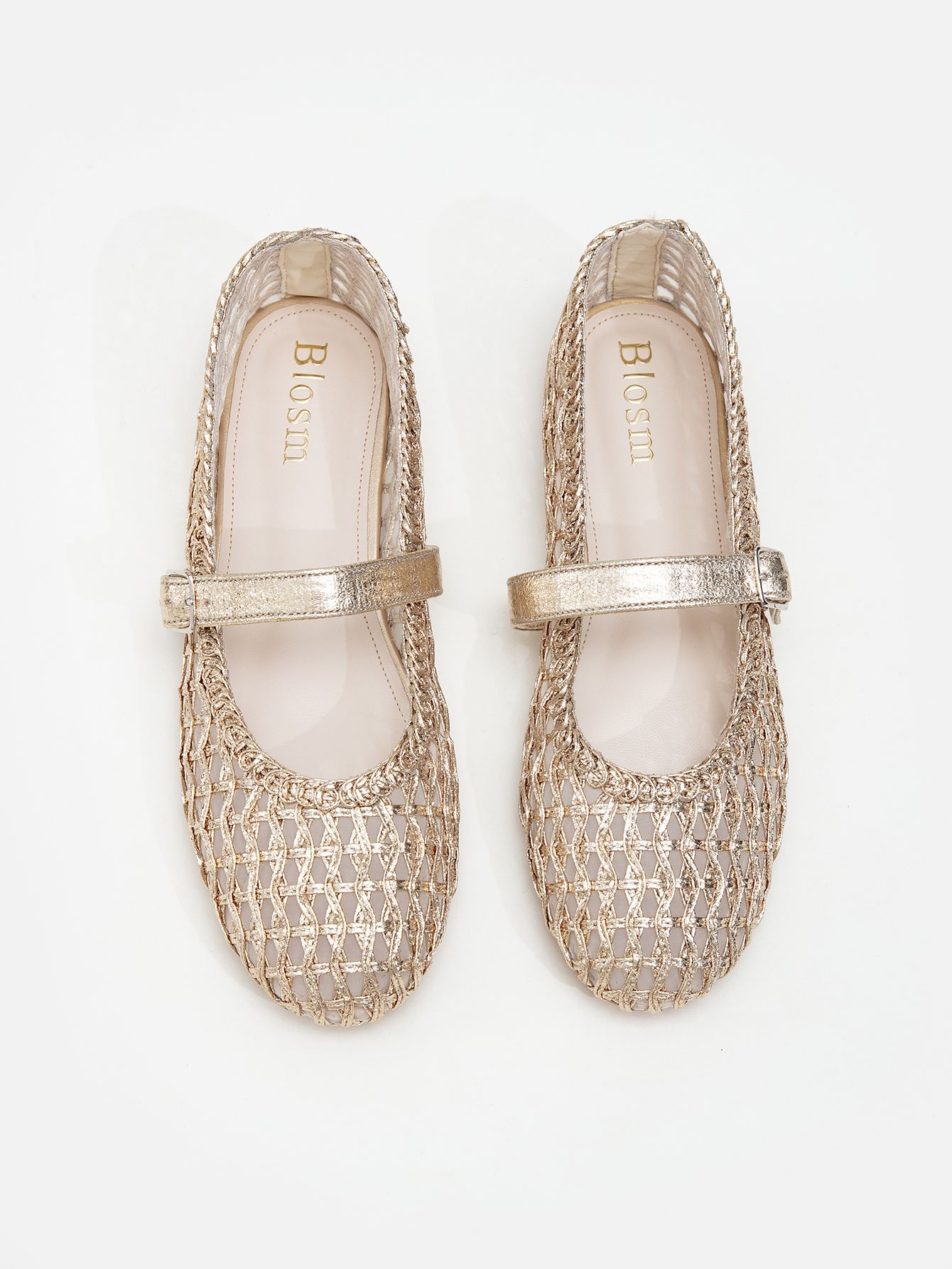 Woven mesh Mary Jane flat shoes breathable hollow-out buckle single shoes summer fairy style commuter shoes