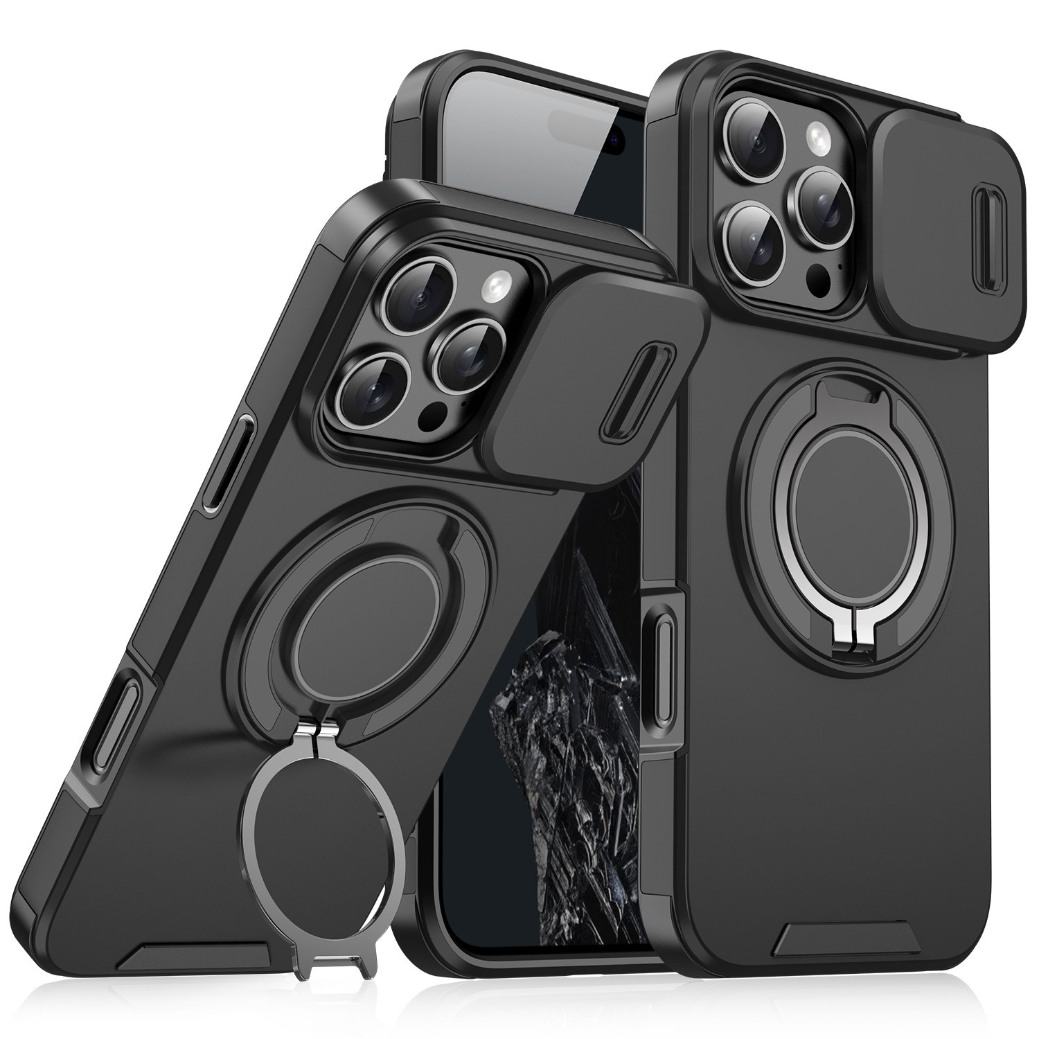 The leading customer is suitable for IP 16E Apple mobile phone case newly upgraded push window integrated ring bracket anti-fall and anti-seismic