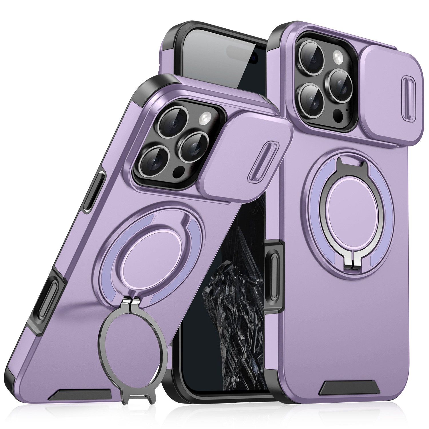 The leading customer is suitable for IP 16E Apple mobile phone case newly upgraded push window integrated ring bracket anti-fall and anti-seismic