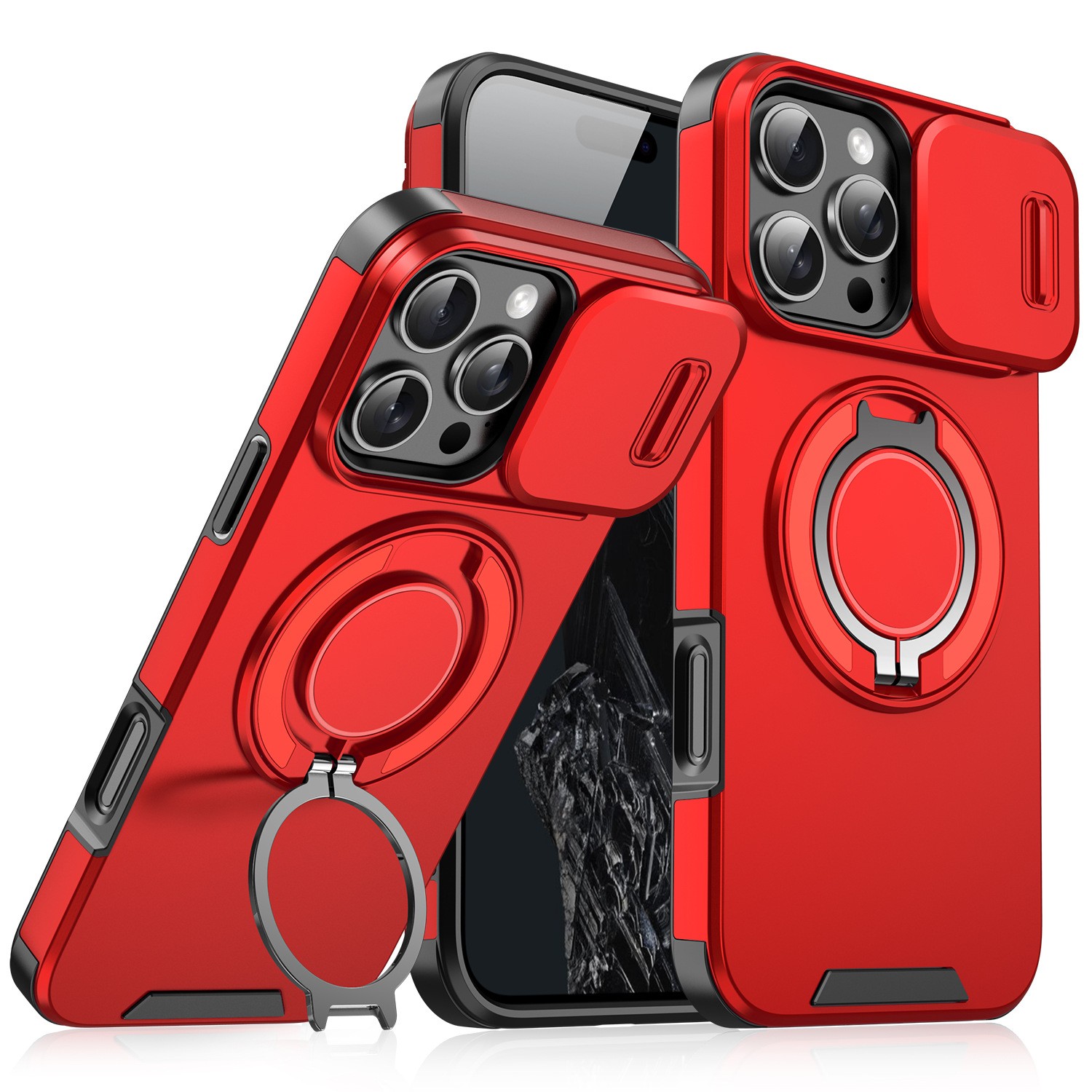 The leading customer is suitable for IP 16E Apple mobile phone case newly upgraded push window integrated ring bracket anti-fall and anti-seismic