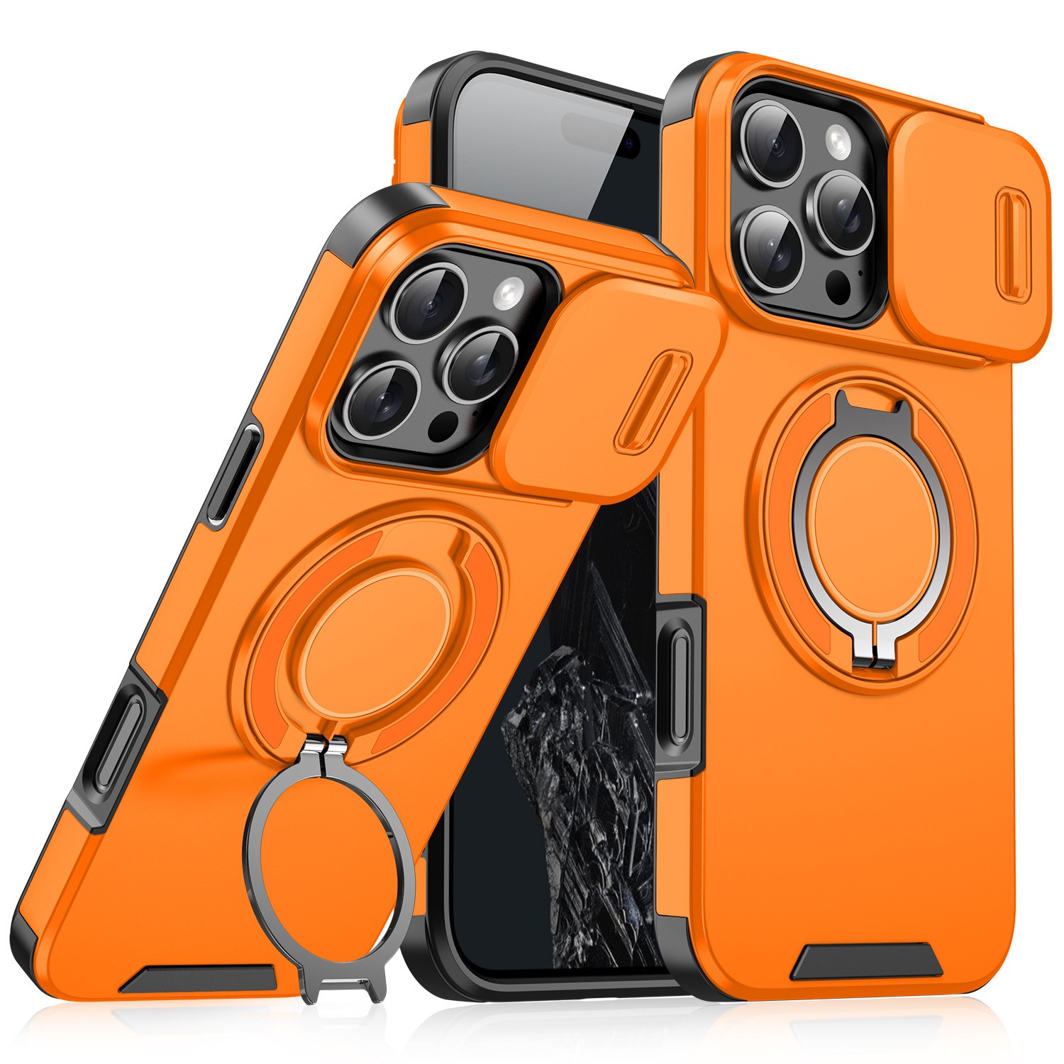 The leading customer is suitable for IP 16E Apple mobile phone case newly upgraded push window integrated ring bracket anti-fall and anti-seismic