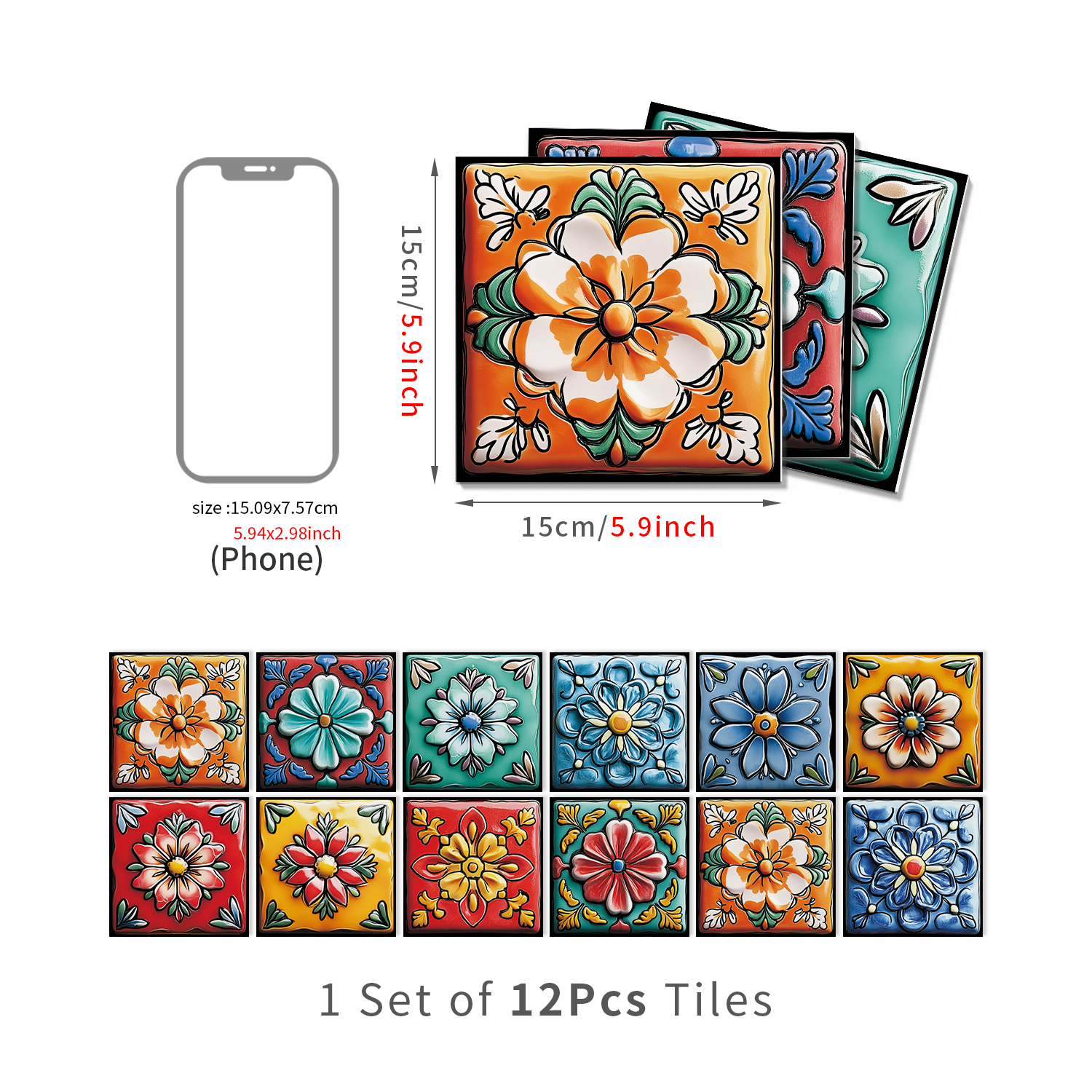 Retro‑style self‑adhesive tile stickers, extra‑thick at 1.8 mm, waterproof, stain‑resistant, scratch‑ and wear‑proof, easy to peel off without damaging walls—cross‑border exclusive, in stock, wholesale available.