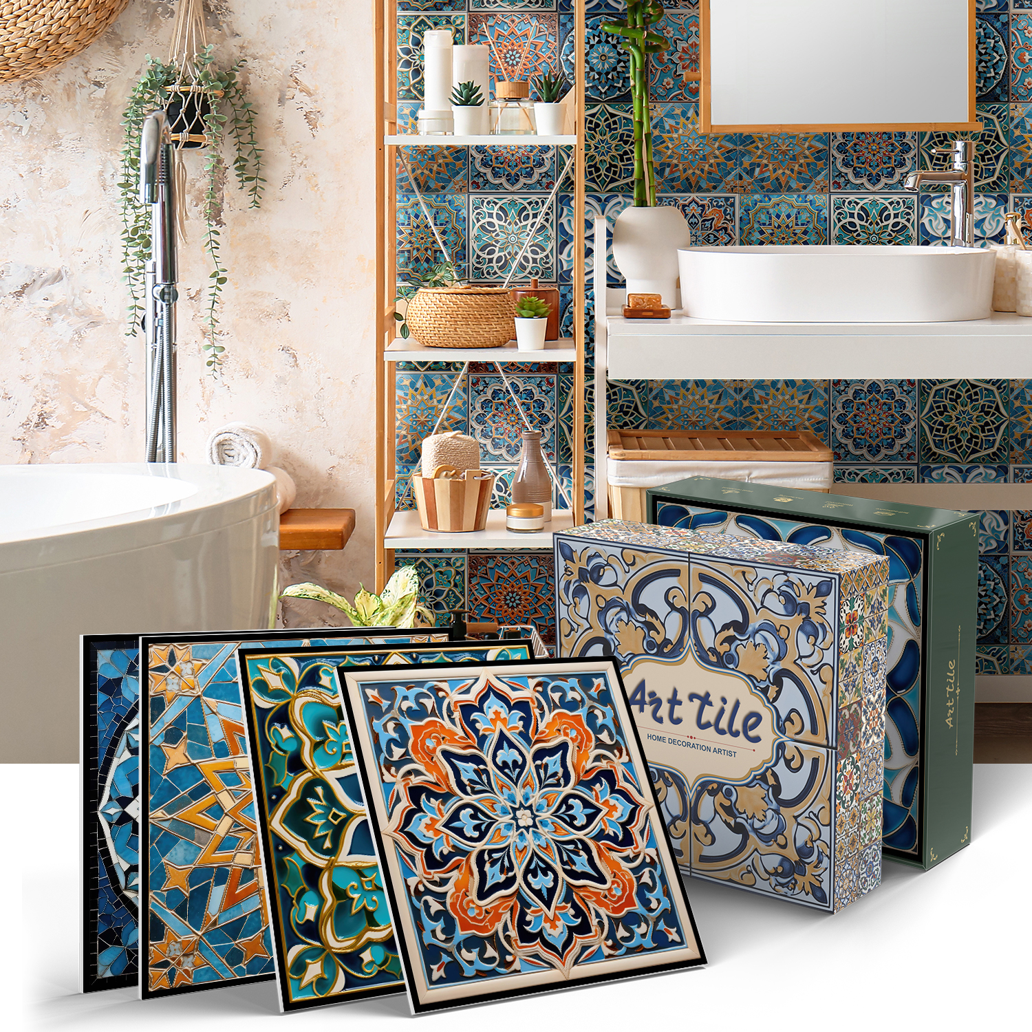 Retro‑style self‑adhesive tile stickers, extra‑thick at 1.8 mm, waterproof, stain‑resistant, scratch‑ and wear‑proof, easy to peel off without damaging walls—cross‑border exclusive, in stock, wholesale available.