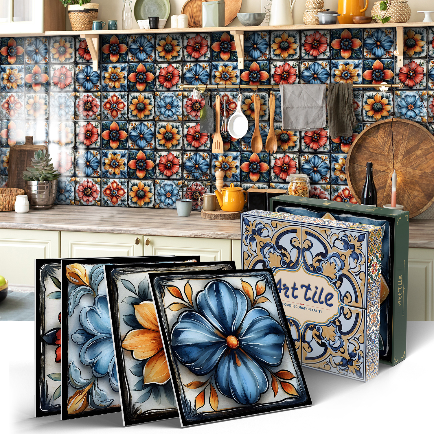 Retro‑style self‑adhesive tile stickers, extra‑thick at 1.8 mm, waterproof, stain‑resistant, scratch‑ and wear‑proof, easy to peel off without damaging walls—cross‑border exclusive, in stock, wholesale available.