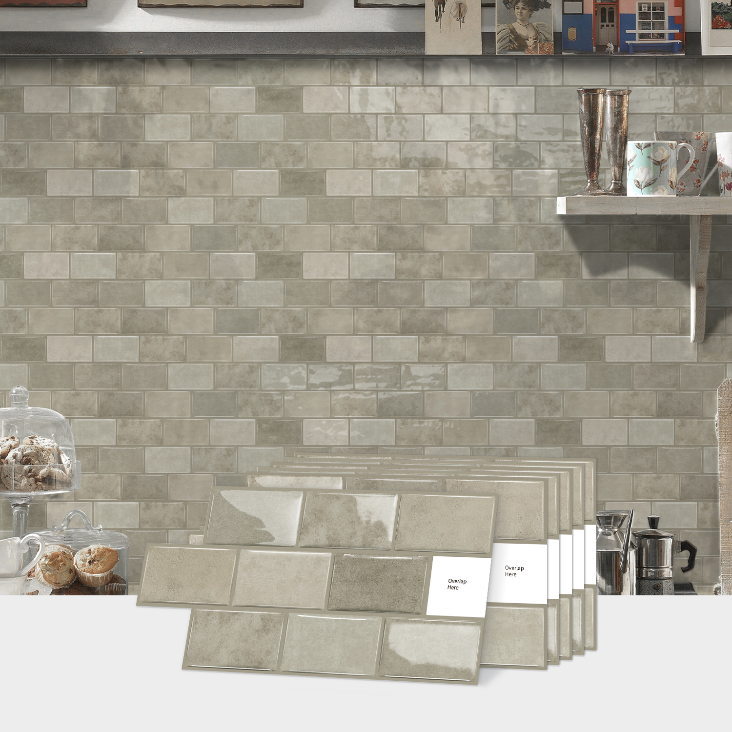 Retro light rice gray imitation brick wall stickers waterproof oil-proof self-adhesive mosaic ceramic tile stickers home renovation decoration
