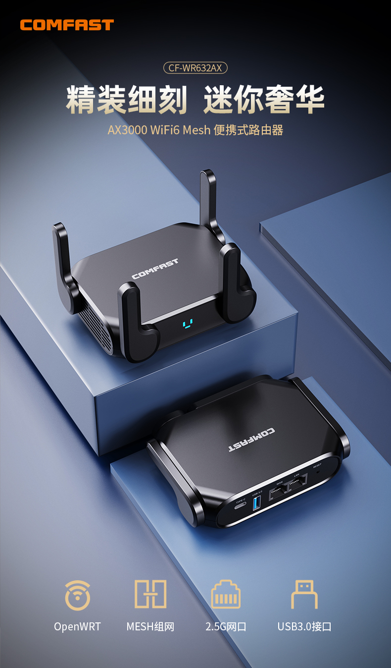 COMFAST CF-WR632AX电竞MESH组网WiFi6千兆双频3000M无线路由器
