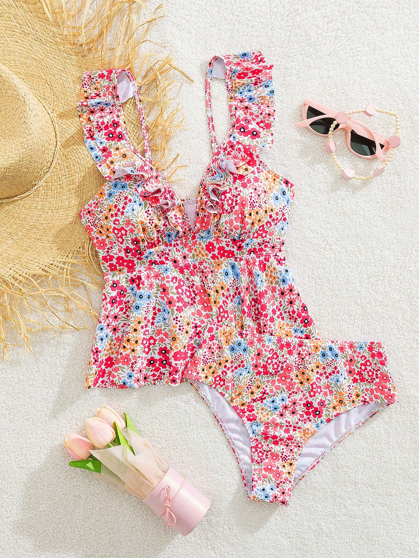 New fashion small floral sweet shoulder strap lace bikini women's suit