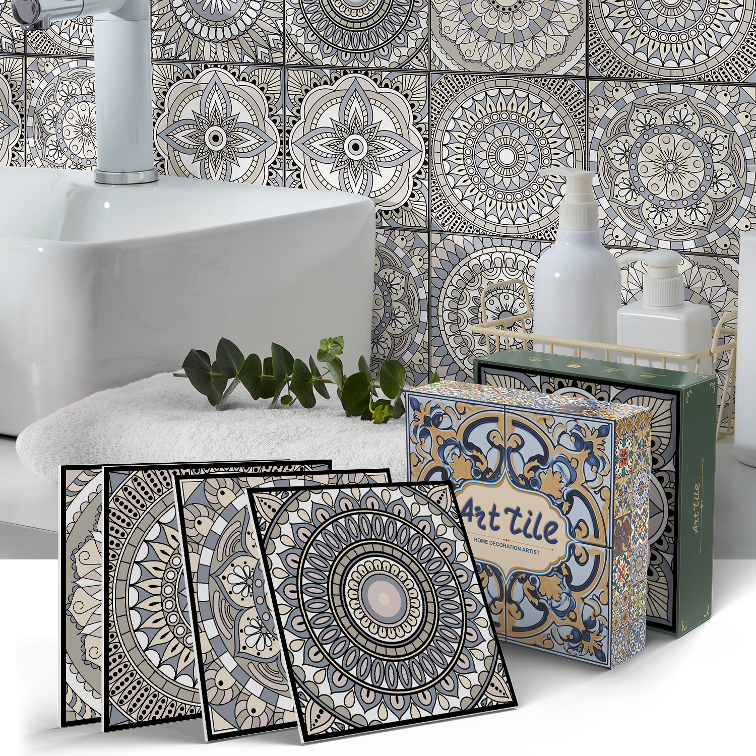 Exotic Style flat porcelain wall stickers stain-resistant wear-resistant easy to scrub self-contained adhesive paste home decoration shop beautification special source of goods