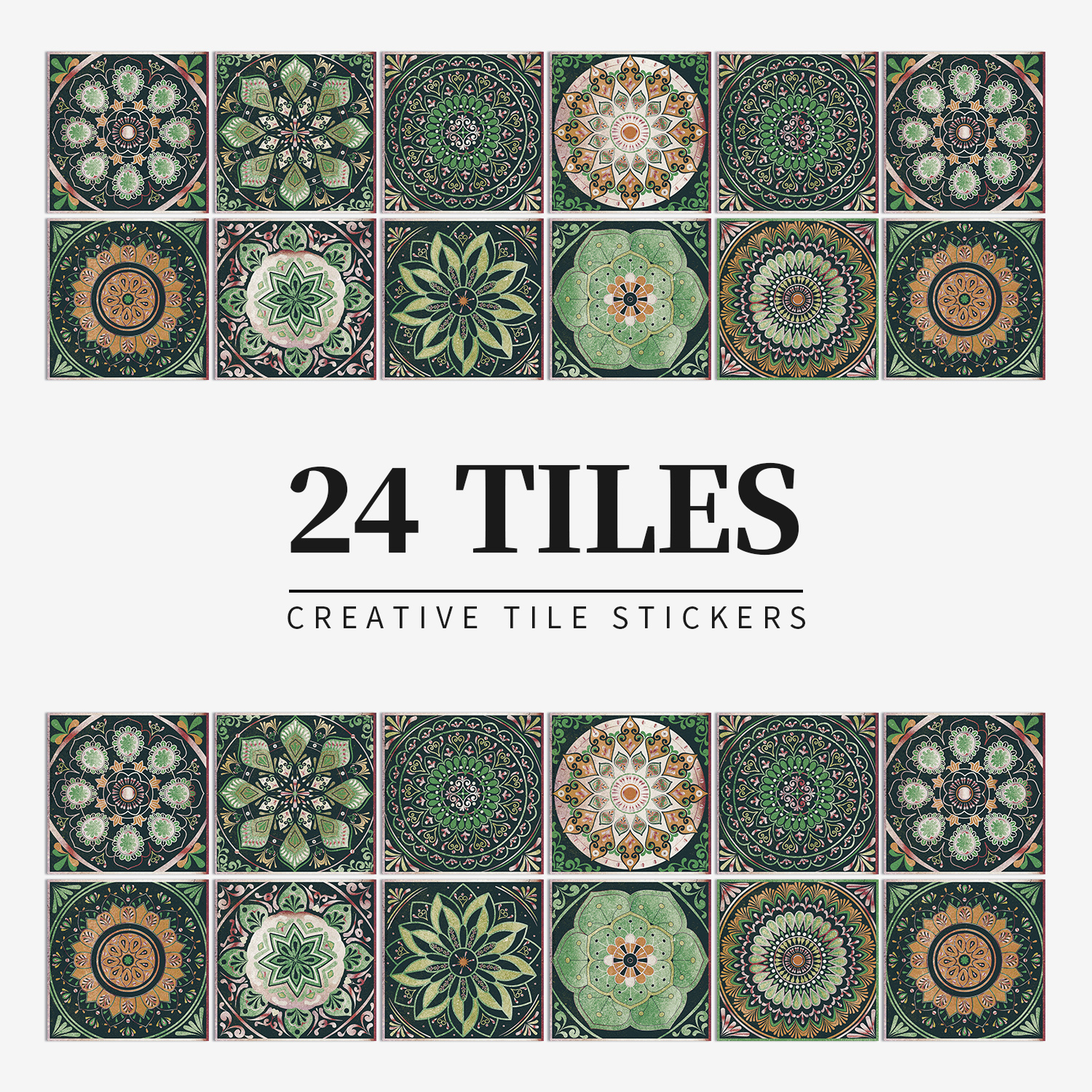 Mandala green retro tile self-adhesive wall sticker PVC matte matte fabric waterproof oil-proof antifouling removable non-residual glue kitchen and bathroom cabinet door fireplace refurbishment cross-border hot sale
