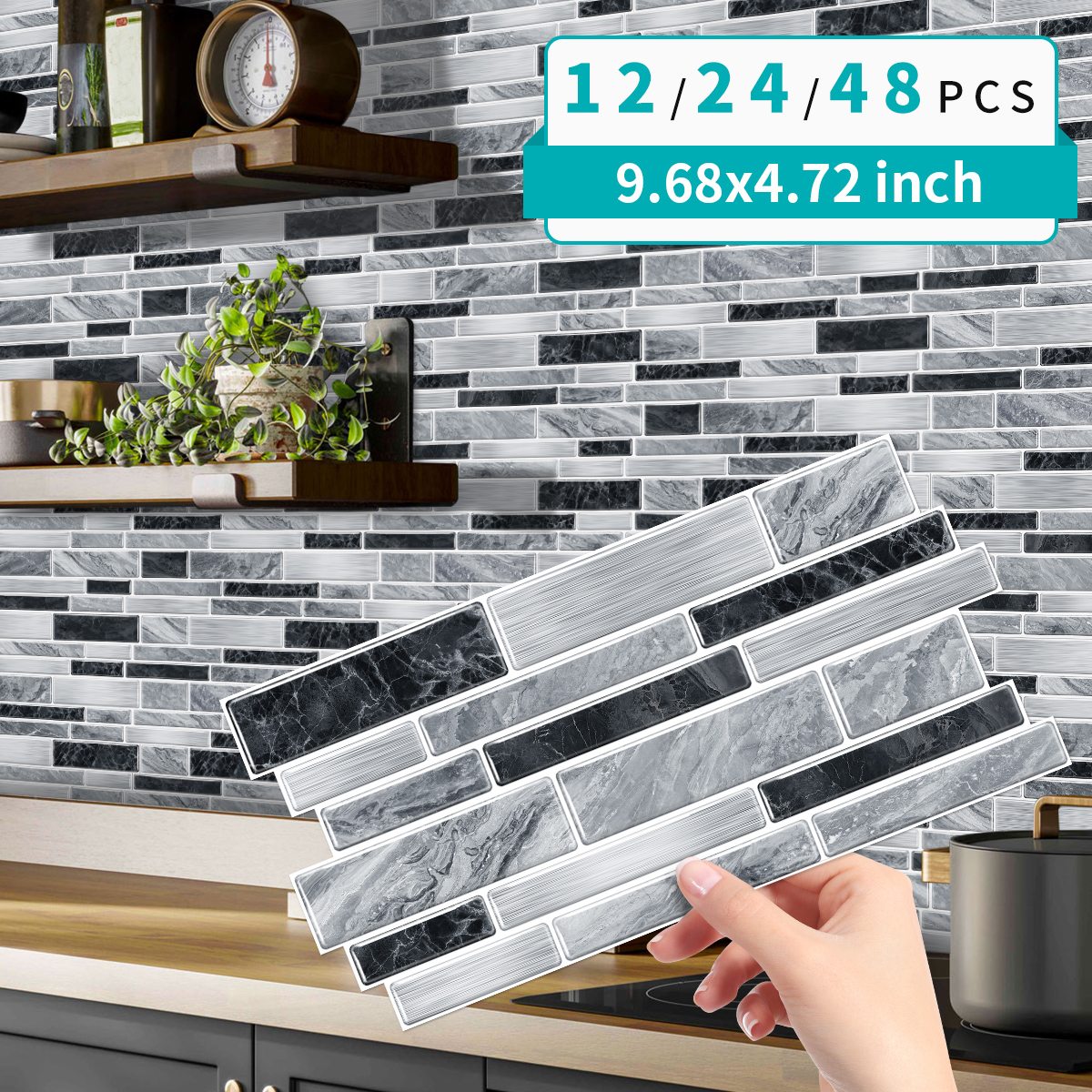 Foreign trade exclusive buckle stitching marble self-adhesive wall stickers 12/24/48 pieces multi-specification optional self-adhesive adhesive back adhesive without residual adhesive spot full box mixed batch shipment