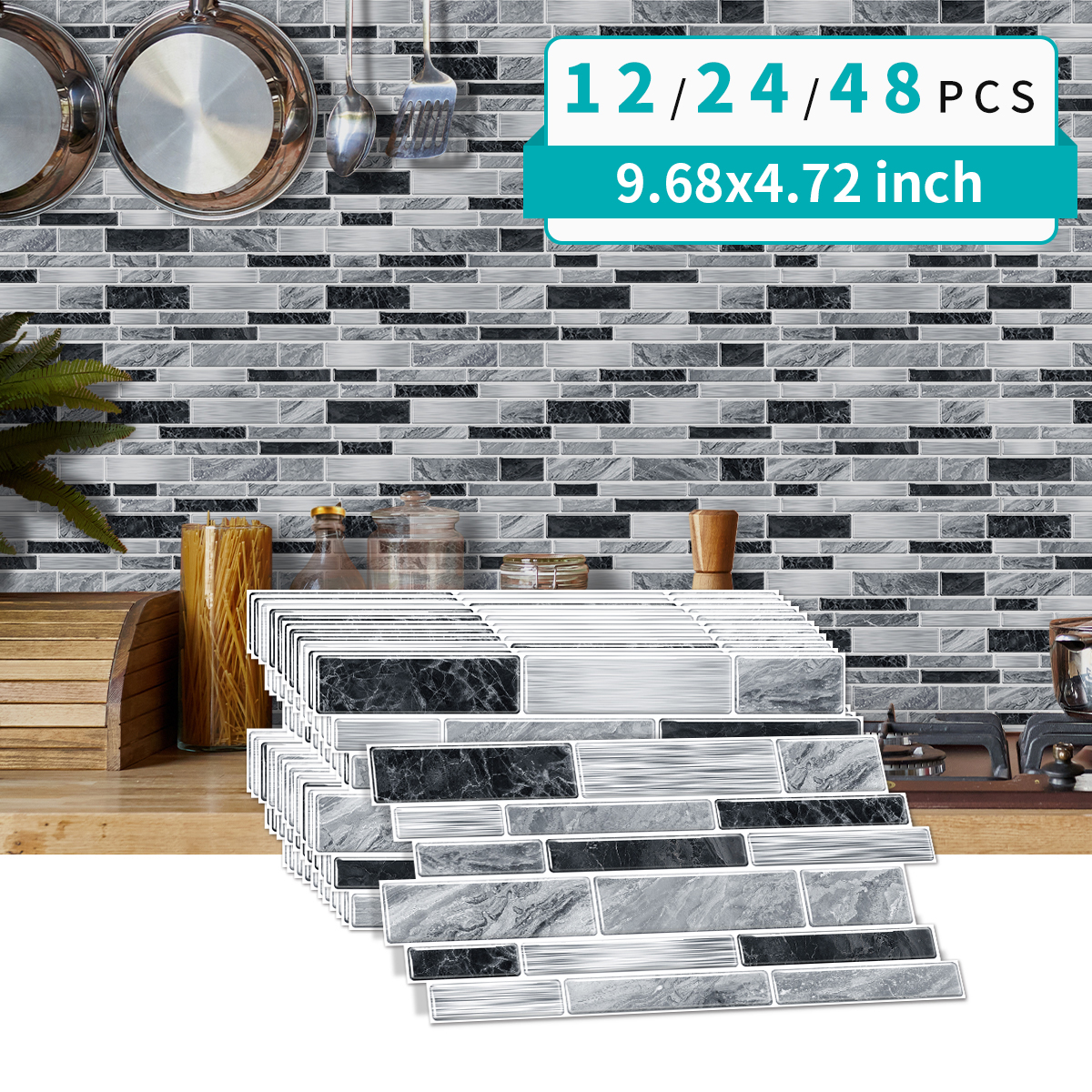 Foreign trade exclusive buckle stitching marble self-adhesive wall stickers 12/24/48 pieces multi-specification optional self-adhesive adhesive back adhesive without residual adhesive spot full box mixed batch shipment