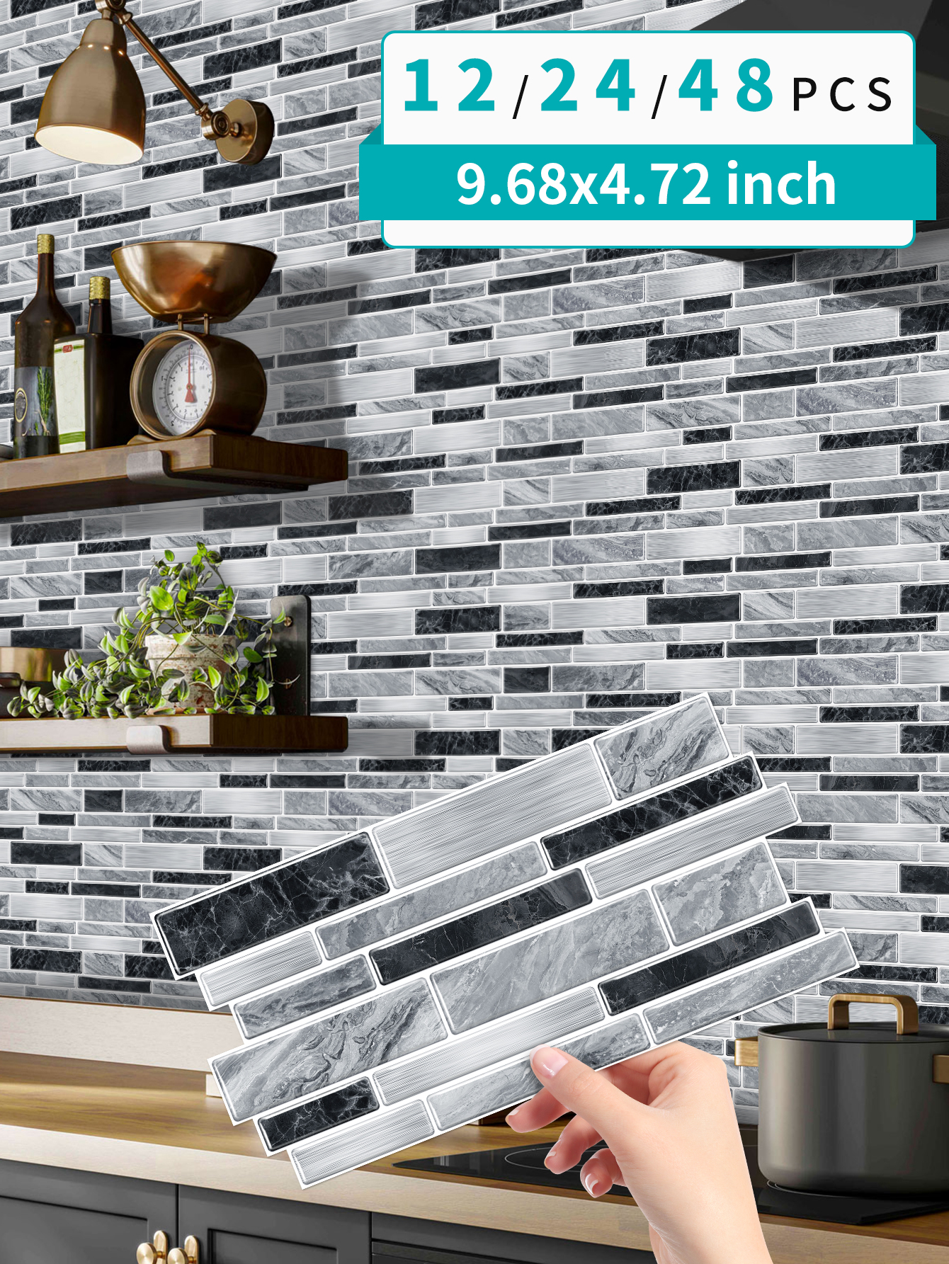 Foreign trade exclusive buckle stitching marble self-adhesive wall stickers 12/24/48 pieces multi-specification optional self-adhesive adhesive back adhesive without residual adhesive spot full box mixed batch shipment