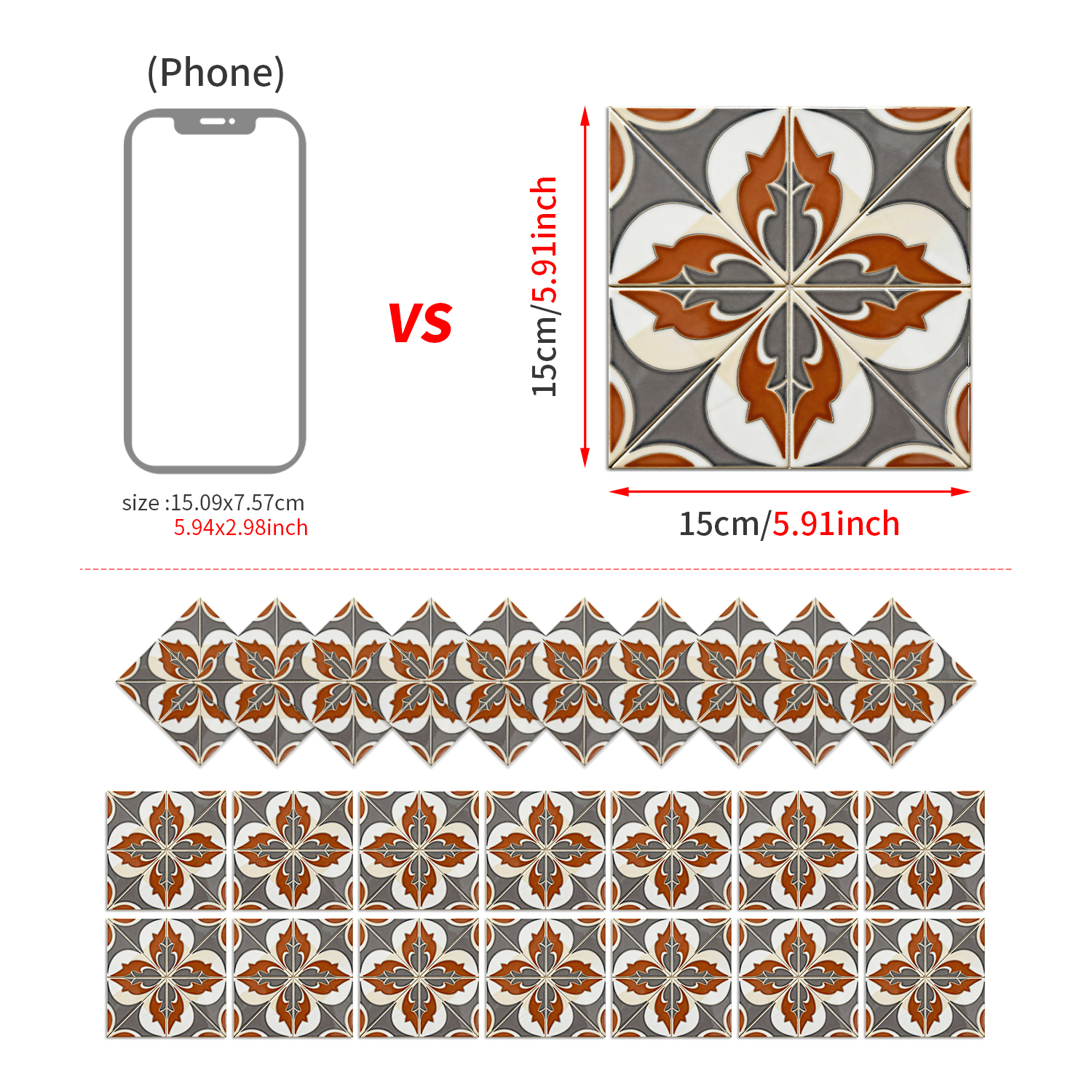 Classic fancy self-adhesive wall stickers various patterns matte texture tile moisture-proof heat insulation stable fit disassembly and assembly seamless no damage to the base surface foreign trade e-commerce hot sale item