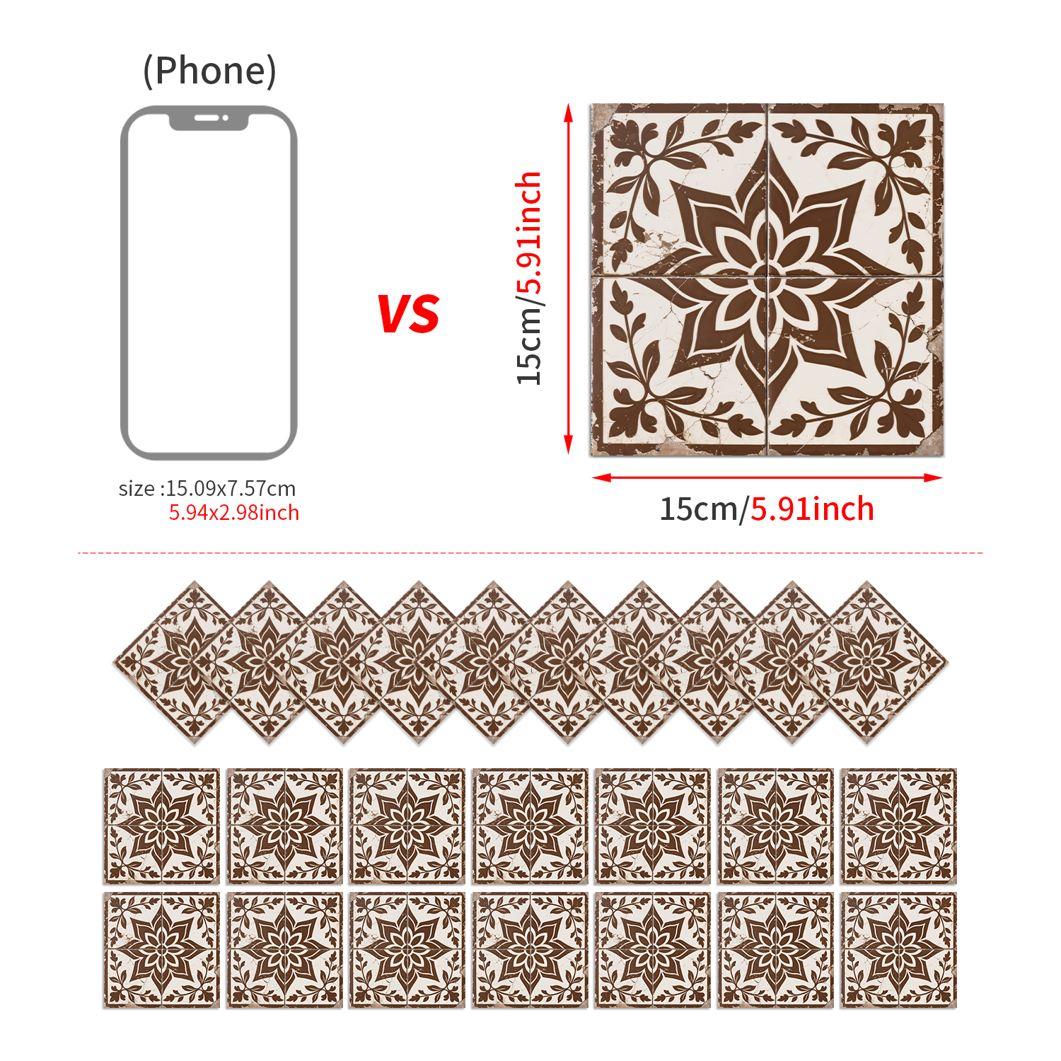 Classic fancy self-adhesive wall stickers various patterns matte texture tile moisture-proof heat insulation stable fit disassembly and assembly seamless no damage to the base surface foreign trade e-commerce hot sale item