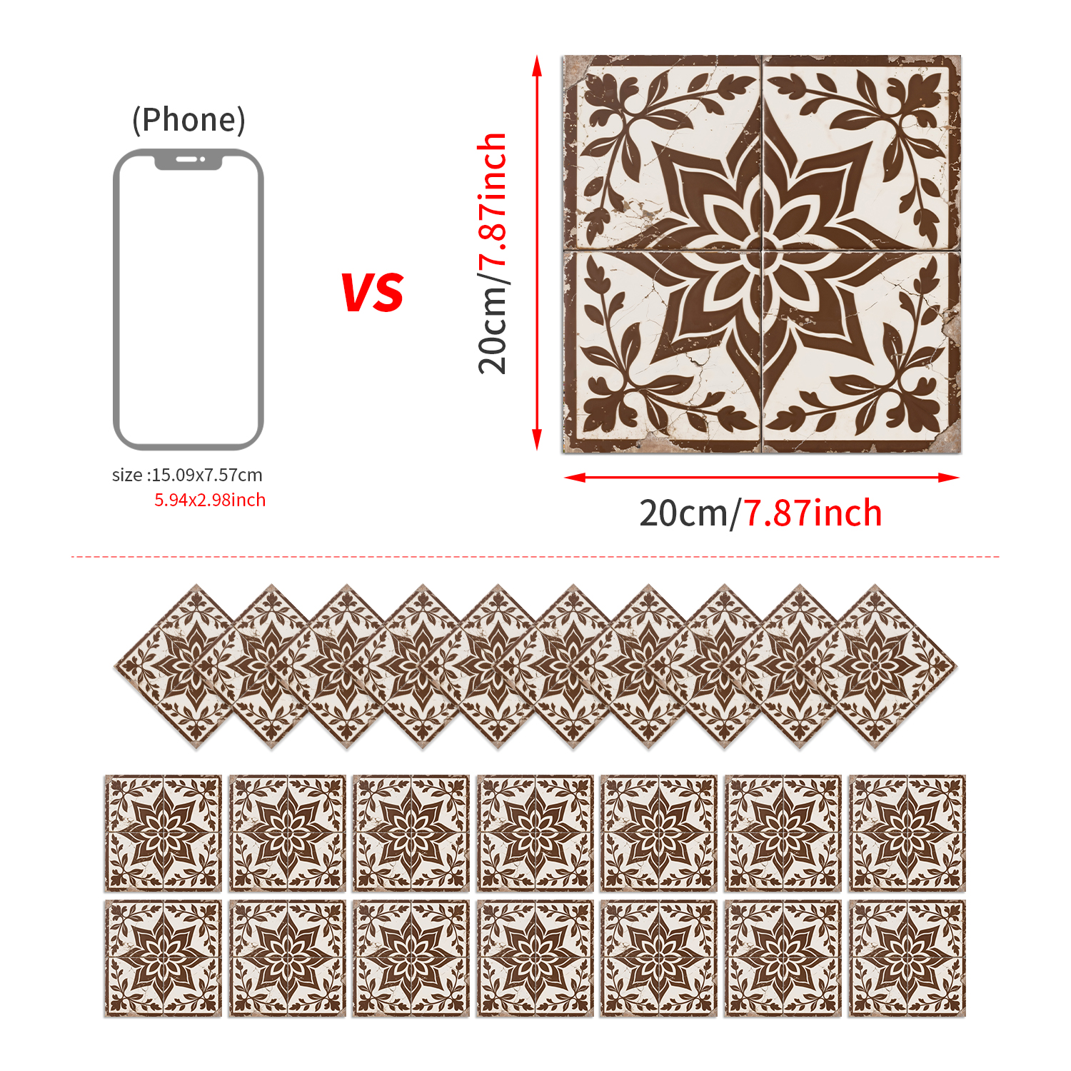Classic fancy self-adhesive wall stickers various patterns matte texture tile moisture-proof heat insulation stable fit disassembly and assembly seamless no damage to the base surface foreign trade e-commerce hot sale item
