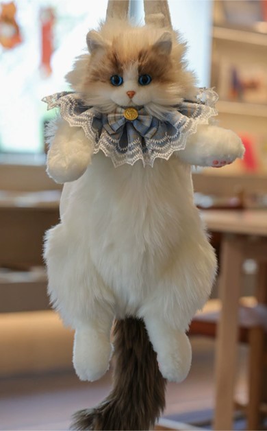 猫形背包、毛绒背包，猫咪包，动物背包，可爱卡通背包，毛绒包 - 手工毛绒动物包，配有可调节肩带、斜挎带和手提带（布娃娃包）女士时尚礼物