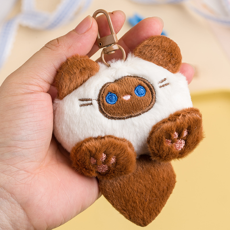 Hot cute cat plush pendant cross-border Cartoon Doll backpack key chain pendant plush tail cat