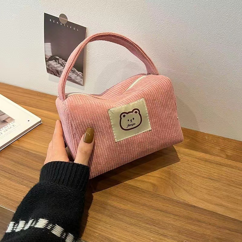 New corduroy portable cosmetic bag for female students Korean-style cute out-of-town handbag for female large-capacity wash bag fashion
