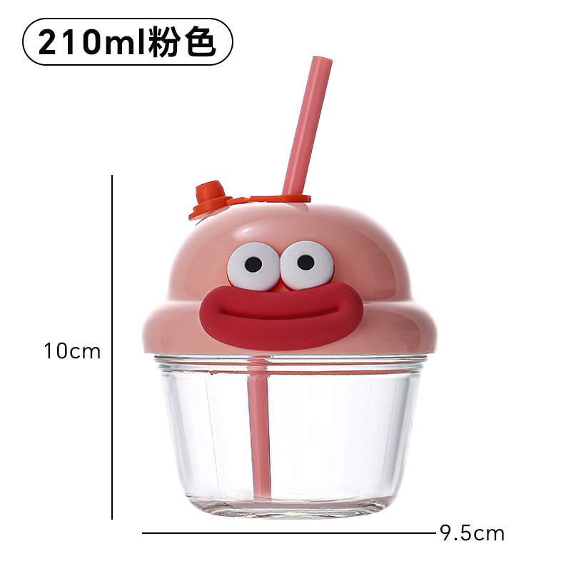 High-value mini pier cup cute straw glass ins wind internet red cartoon cup with lid ton cup