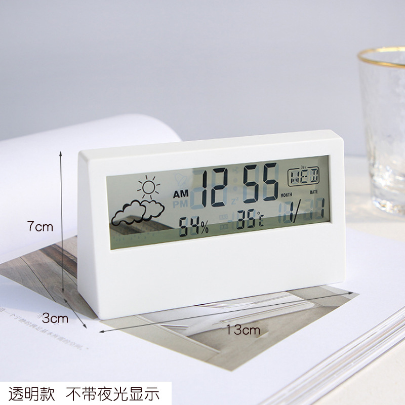 温湿度计时钟创意天气显示夜光小闹钟ins透明款电子闹钟礼品
