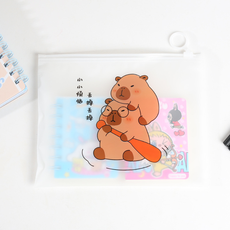 卡皮巴拉加厚拉链袋子卡通收纳袋透明文具学生笔袋卡皮巴拉笔袋