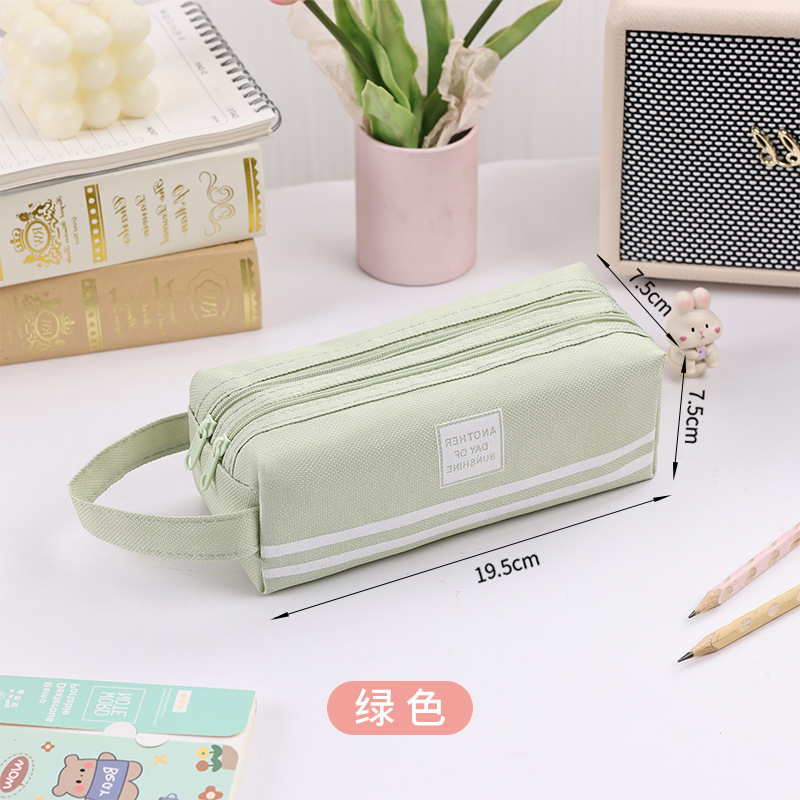 双层牛津布笔袋韩版简约大容量双拉小学生便携式拉链文具袋