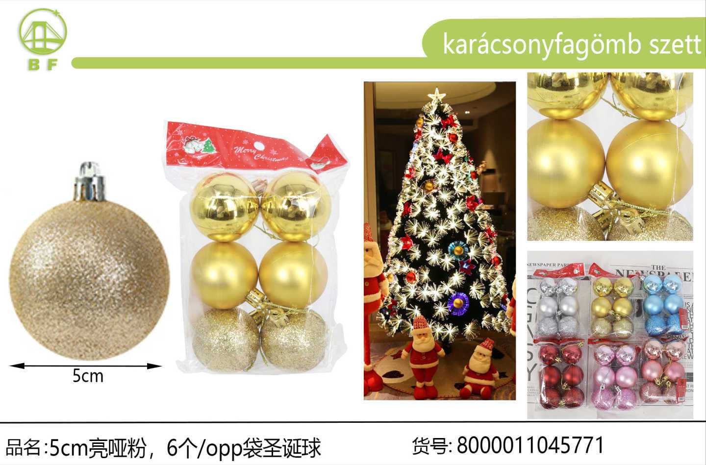 5cm bright matte 6pc clear pack mixed bag Christmas ball
