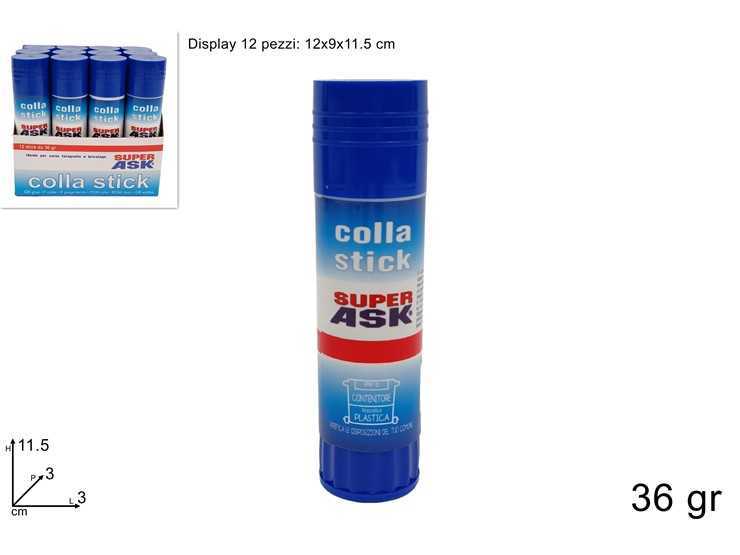 跨境专供 36g 大容量固体胶棒 意大利文 colla stick 环保办公胶棒 12 支展示盒装学生手工胶水外贸批发