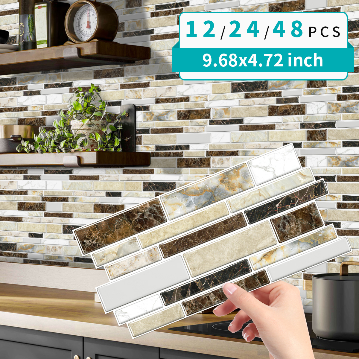 异形大理石自粘瓷砖贴 水晶膜表层自带加强背胶 卡扣拼接无缝铺贴 移除不留残胶易清洁 厨卫墙面翻新跨境爆款