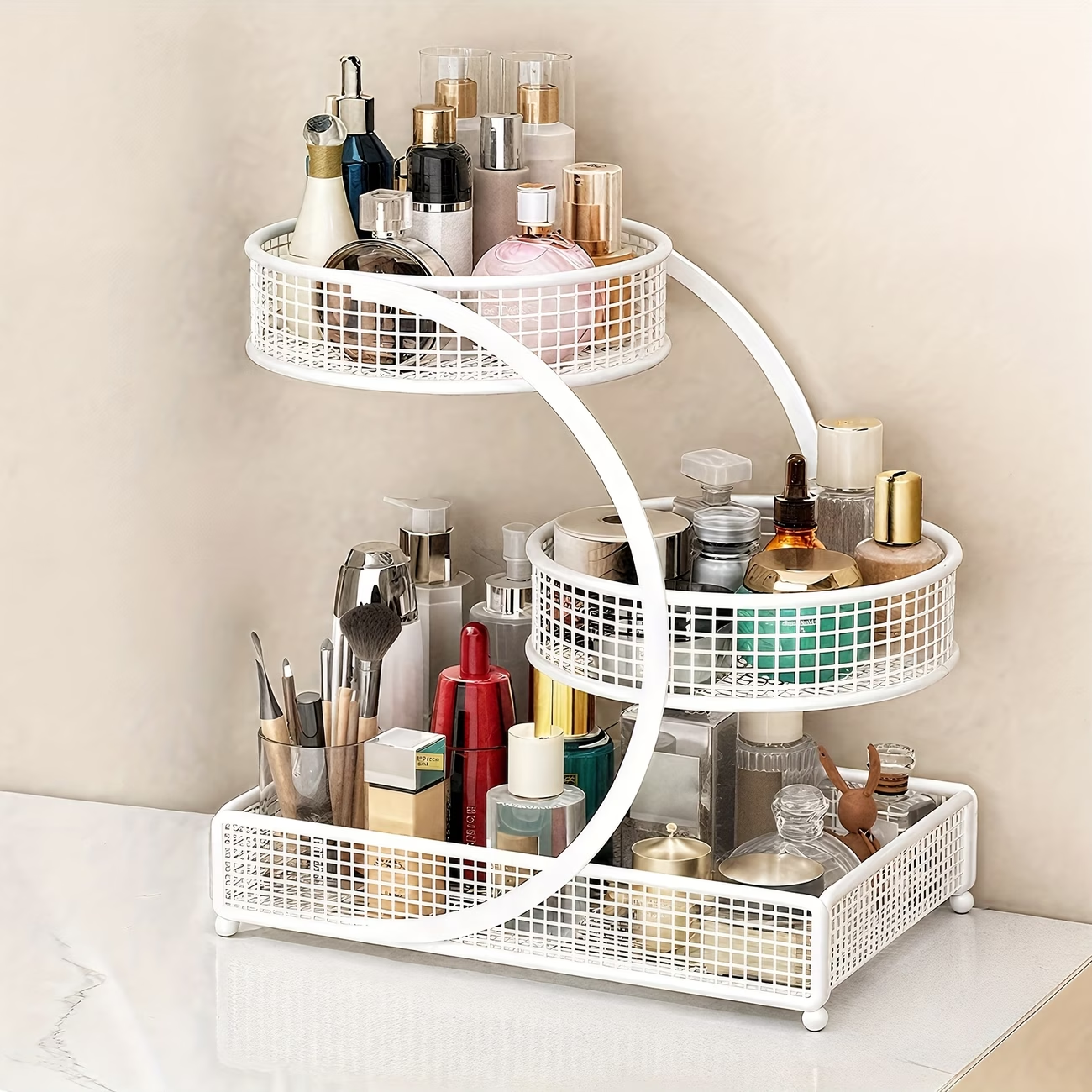 大容量化妆品收纳盒，多层彩妆储物柜，美妆展示收纳柜，浴室护肤品储物盒，桌面抽屉整理箱，居家美妆收纳专用