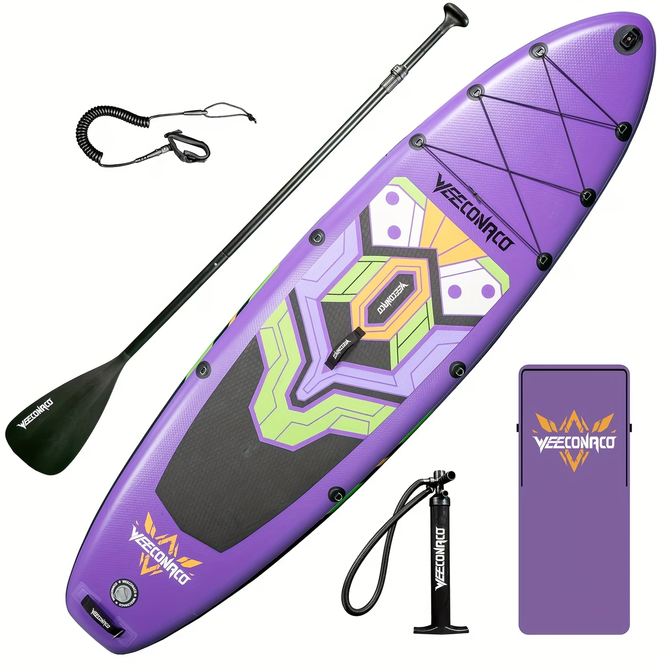 充气站立式 SUP 桨板套装 尺寸 320×82×15.5cm 最大承重 170kg 附赠收纳包 + 安全绳 配备可调划桨与打气泵