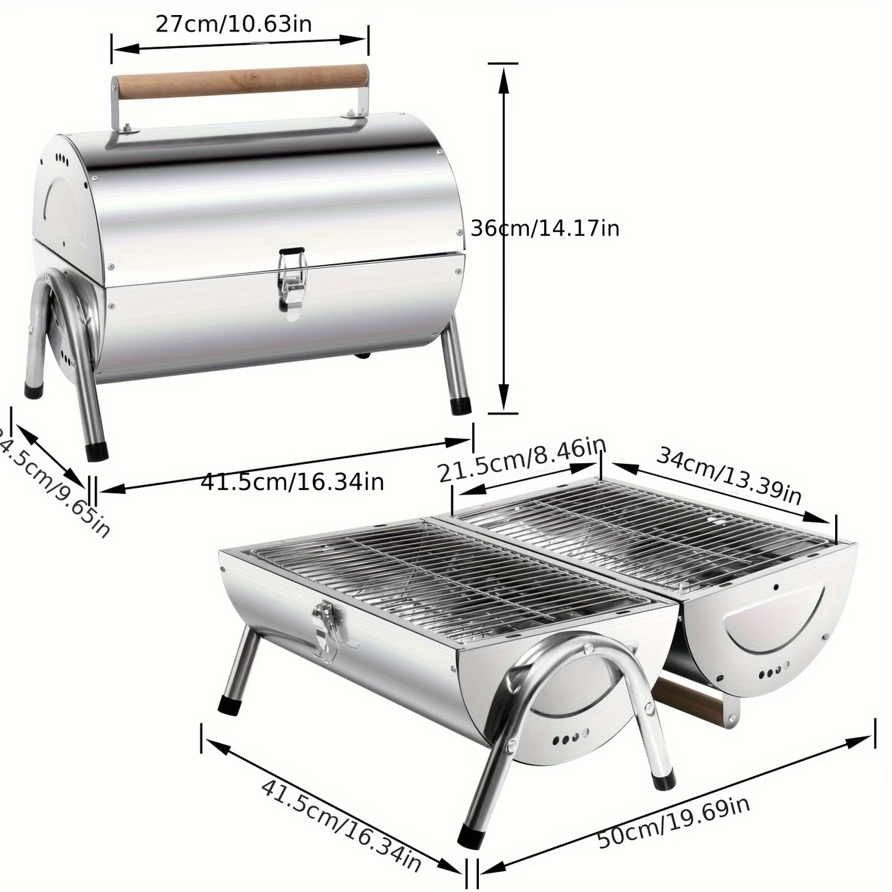 不锈钢折叠木炭烧烤架 34×21.5cm 烤网面积 户外露营便携 BBQ 烤炉