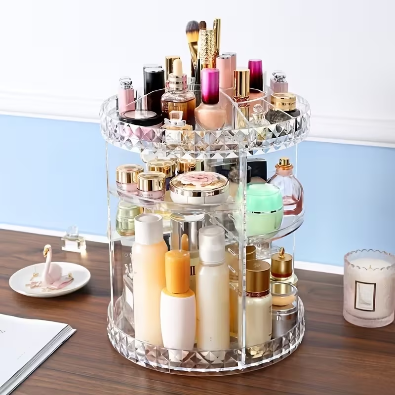 360 ° rotating dressing table cosmetic storage box Large Capacity Storage skin care products, perfume, lipstick, lotion, cosmetic brush and other cosmetic products