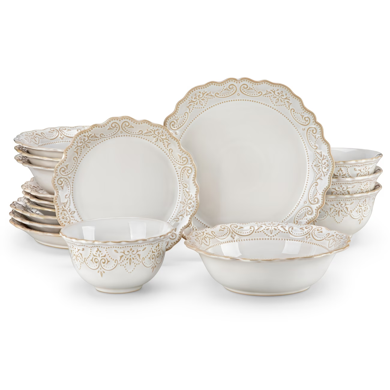 16-piece set of porcelain tableware set four-person bowl and plate combination can enter the dishwasher microwave oven retro relief elegant meal porcelain