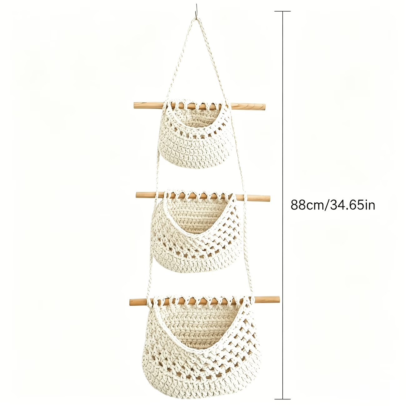 Bohemian hand-woven wall hanging storage rack multi-layer cotton rope woven hanging bag wall sundries storage basket home decoration storage hanging bag