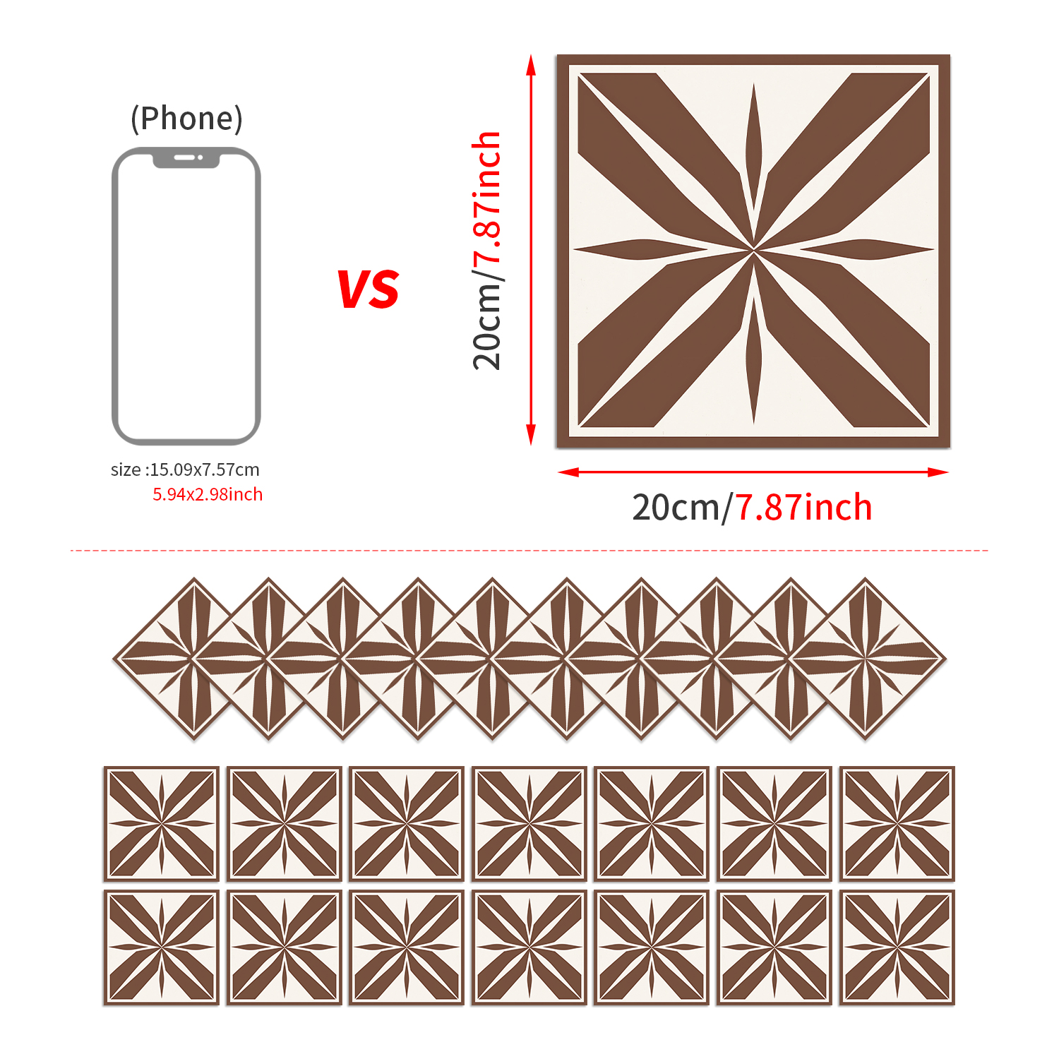 Classic retro self-adhesive wall decor with a variety of patterns, featuring a matte‑finish tile look. Moisture‑resistant, heat‑insulating, and securely adheres; removable without leaving residue or damaging the wall; waterproof, oil‑proof, and stain‑resistant.