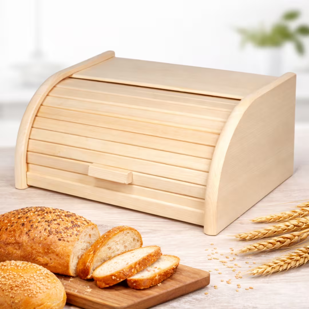 Solid wood bread storage box, White large capacity storage box with lid, natural solid wood material, storage bread, snacks, steamed buns, for kitchen purposes