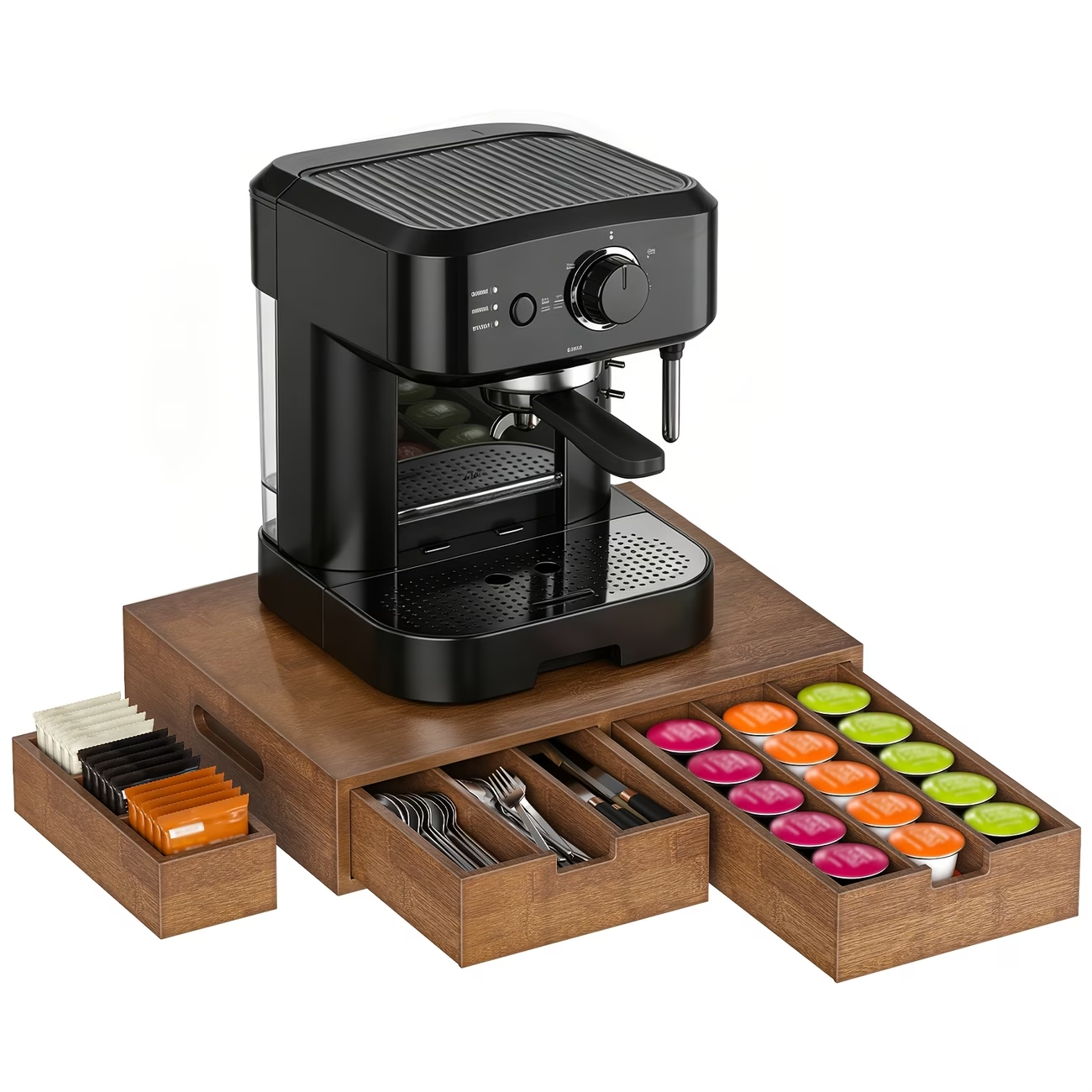 Three-in-one retractable storage tray, wood grain drawer separator, size 40 × 30 × 8.5cm