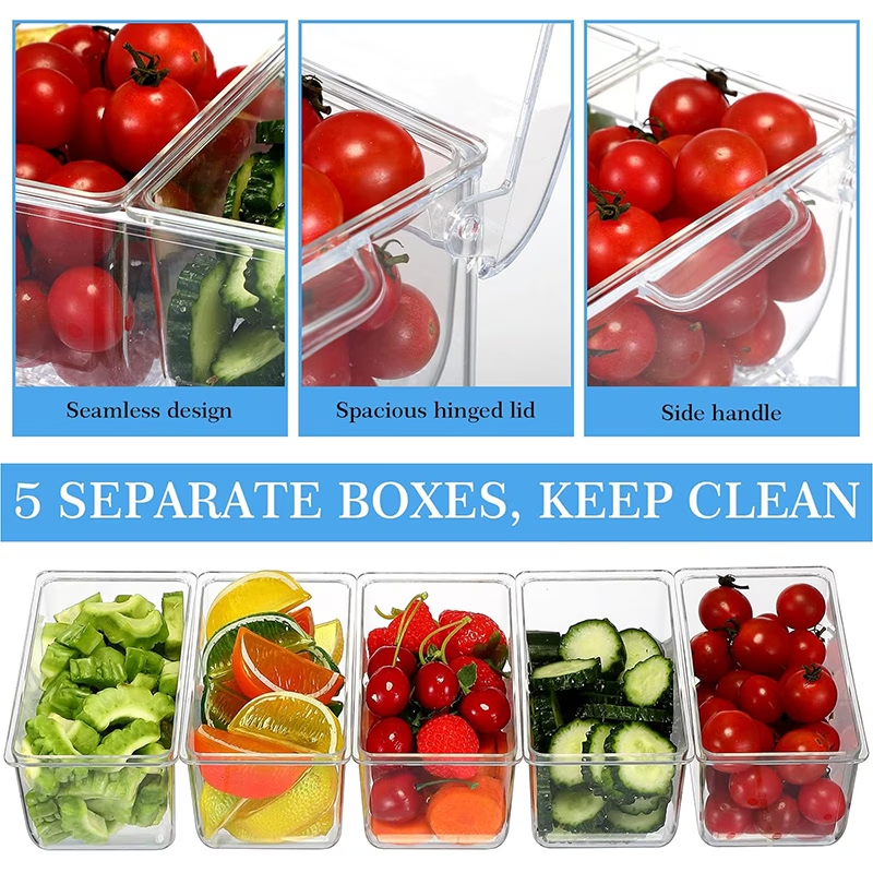 One refrigerator storage box containing 5 detachable compartments, with sealing cover and ice lattice, refrigerated fresh food materials