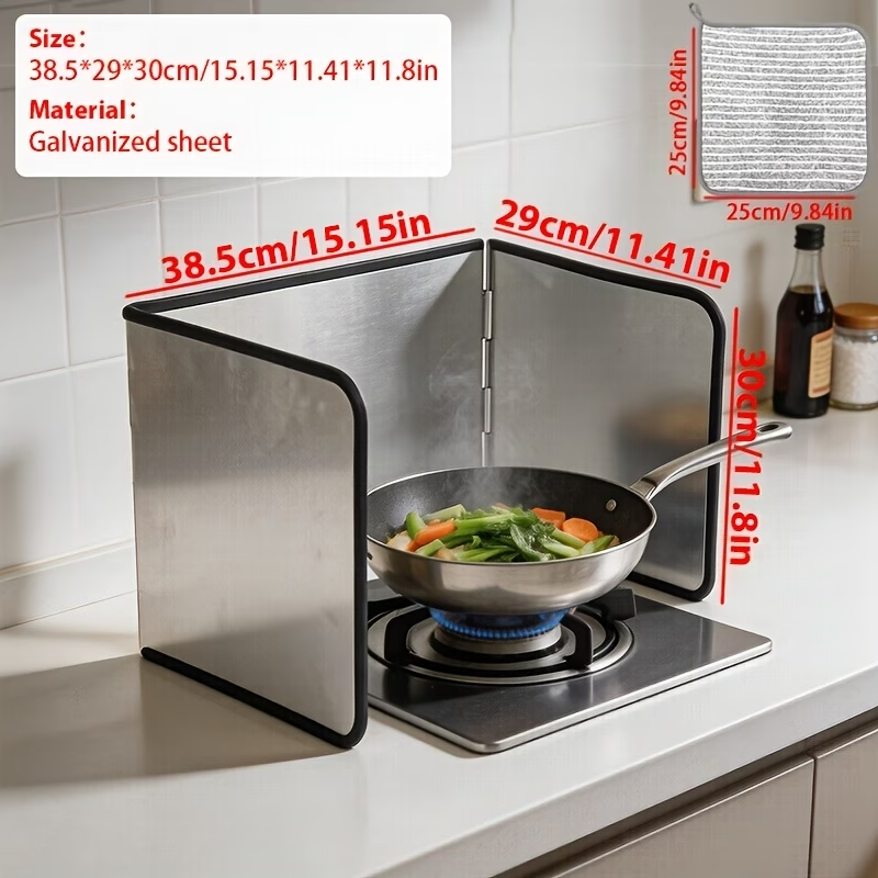 Galvanized/stainless steel oil-proof baffle | With cleaning cloth, high temperature resistant and non-stick surface