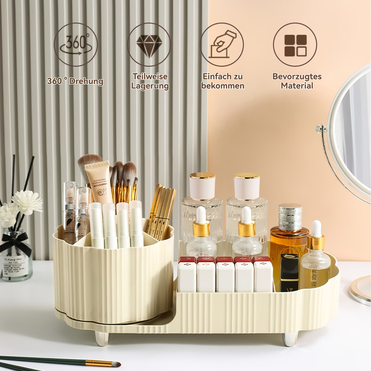 Rotating dressing table cosmetics storage box | Large capacity cosmetics display rack, table top skin care product storage box