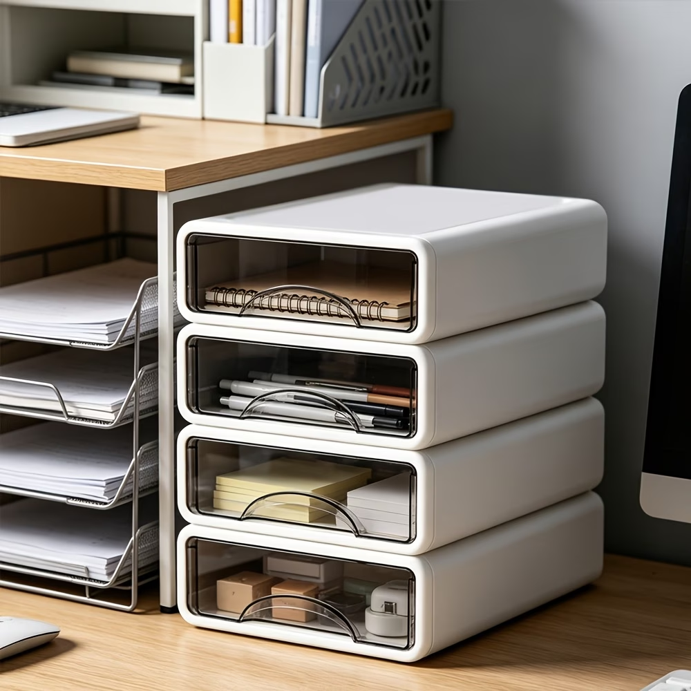 4-piece desktop storage box with drawer, stackable desktop sorting box, simple and space-saving, no installation