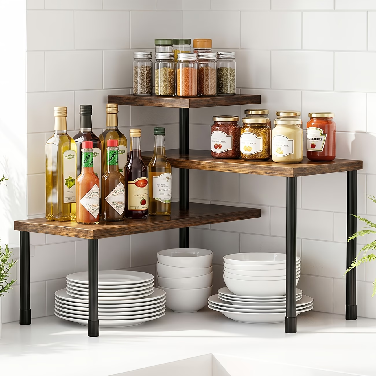 Three-layer seasoning storage rack, bearing 8kg, can be adjusted freely at 180 °; Large capacity three-layer bathroom table storage rack
