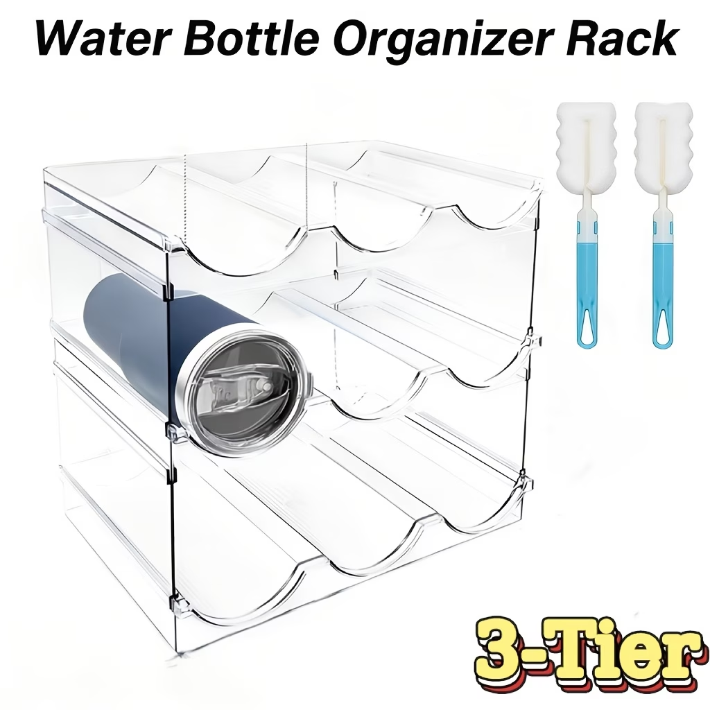 Three-layer stackable water cup storage rack, transparent material, durable plastic, space-saving, easy to assemble