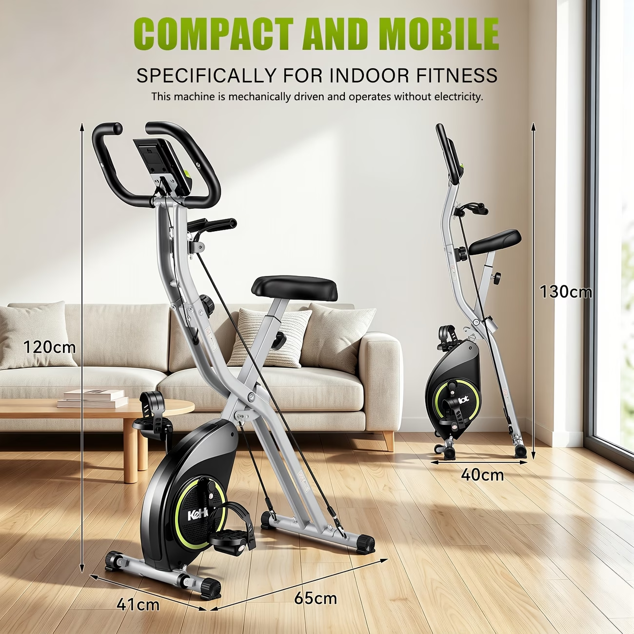 Foldable Exercise Bike, Home Exercise Bike with App, Height Adjustable in 8 Positions, Resistance Included, Foldable Exercise Bike with LCD And APP, Silent Magnetic Resistance, Heart Rate Monitor, Indoor Exercise Bike for Aerobic Training