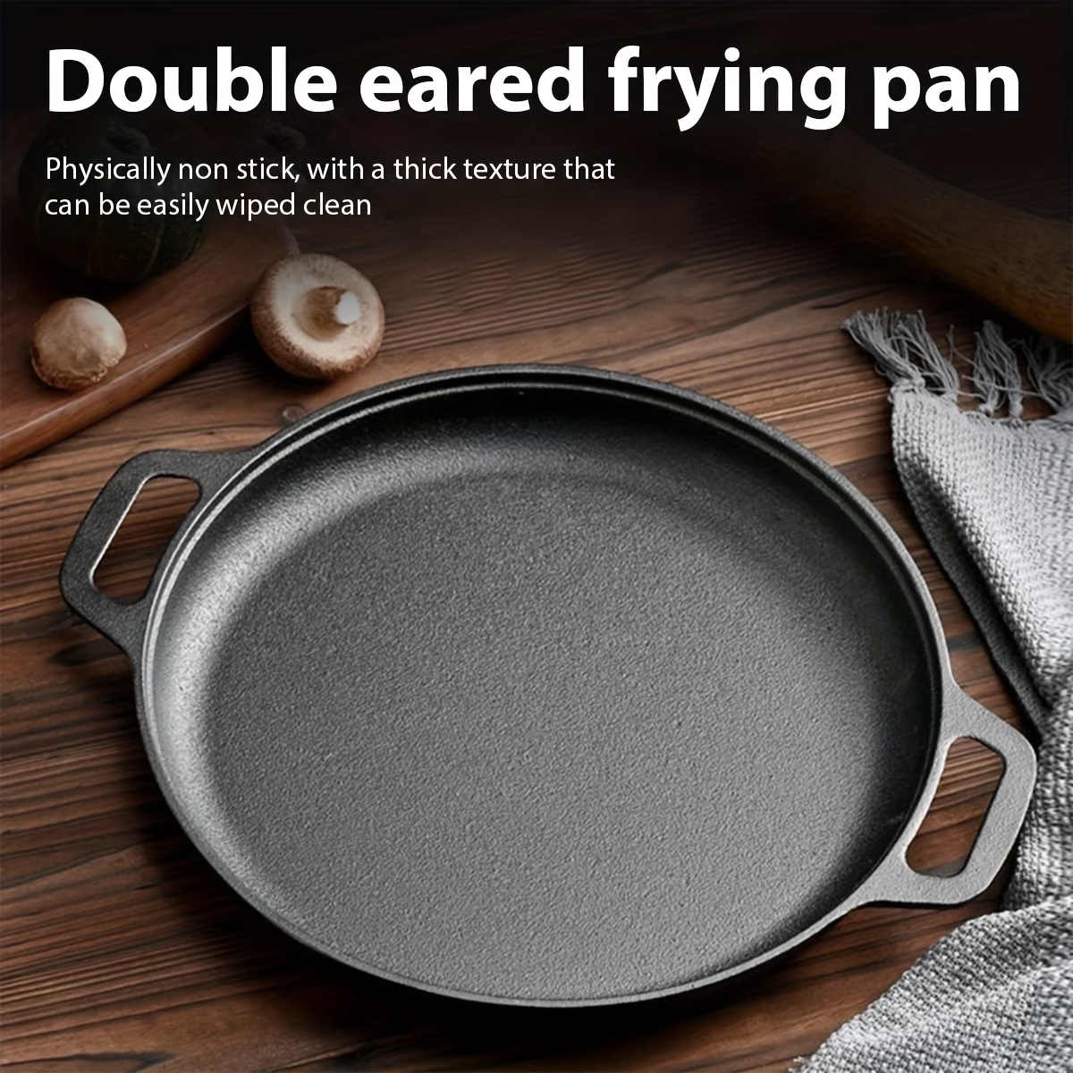 Thickened cast iron binaural frying pan-non-stick design, evenly heated, suitable for all stoves, can be put into the oven, suitable for making pizza