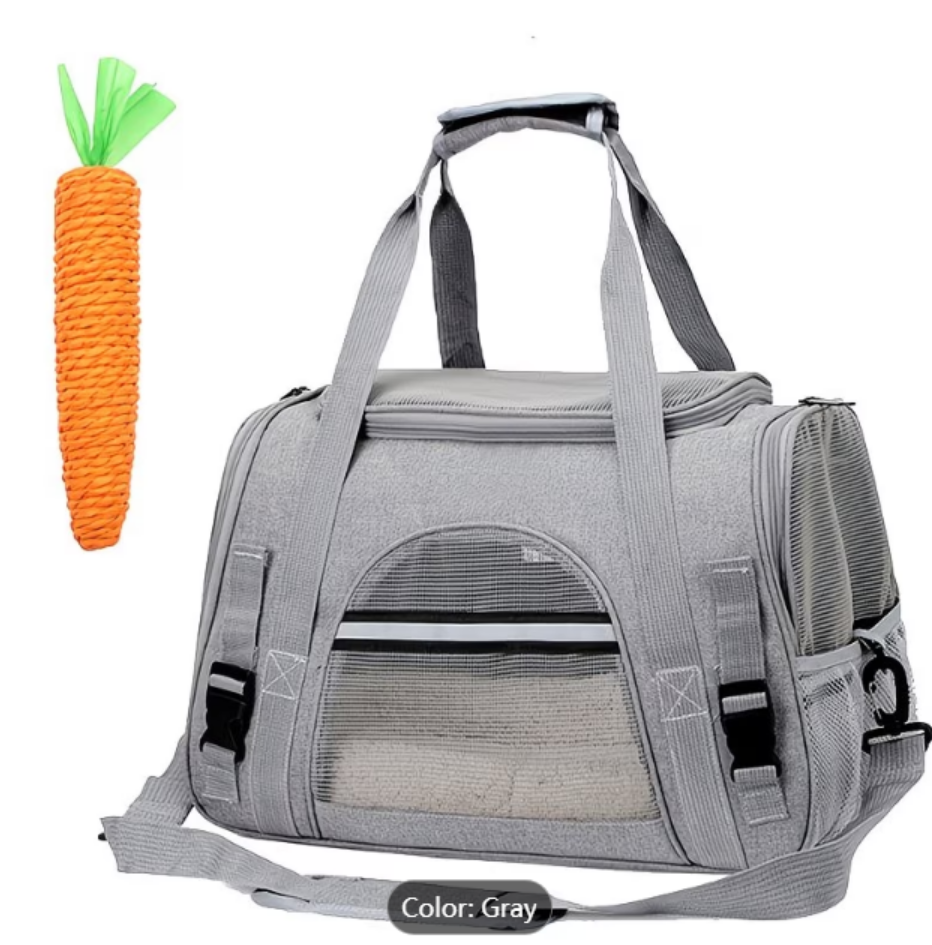 Portable cat cage box with flannel pad and carrot toy-breathable travel bag suitable for pets to go out, with zipper closure device, ventilated mesh and soft lining, very suitable for in-car and outdoor use, cat travel cage